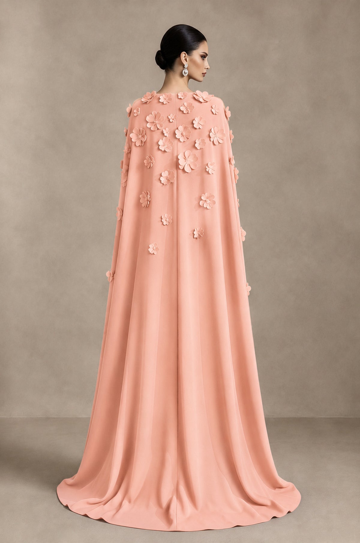 BOLODOO Peach 3D Floral Applique Cape Formal Dress - Peach - Peach_2