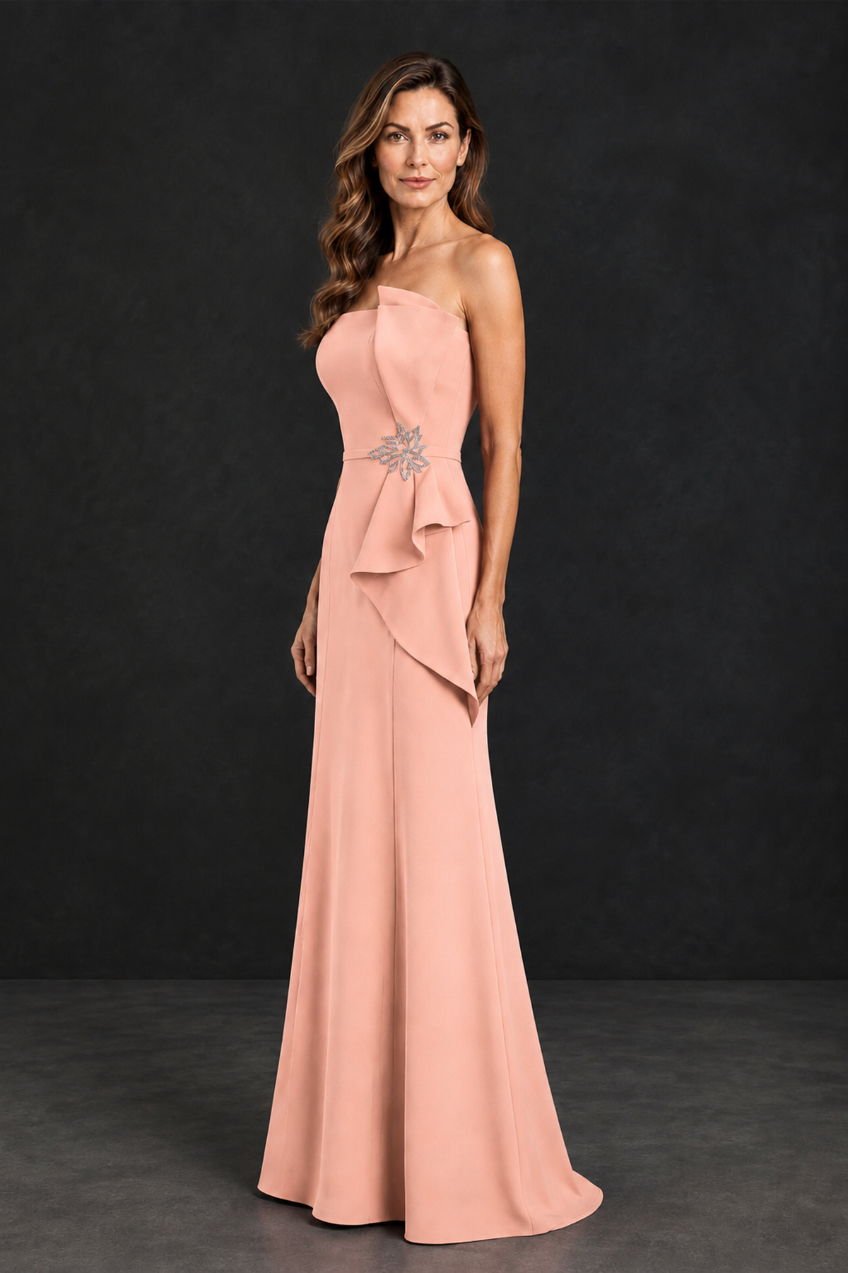 BOLODOO Peach Strapless Mother of the Bride Dress with Ruffle Detail - Peach - Peach_3