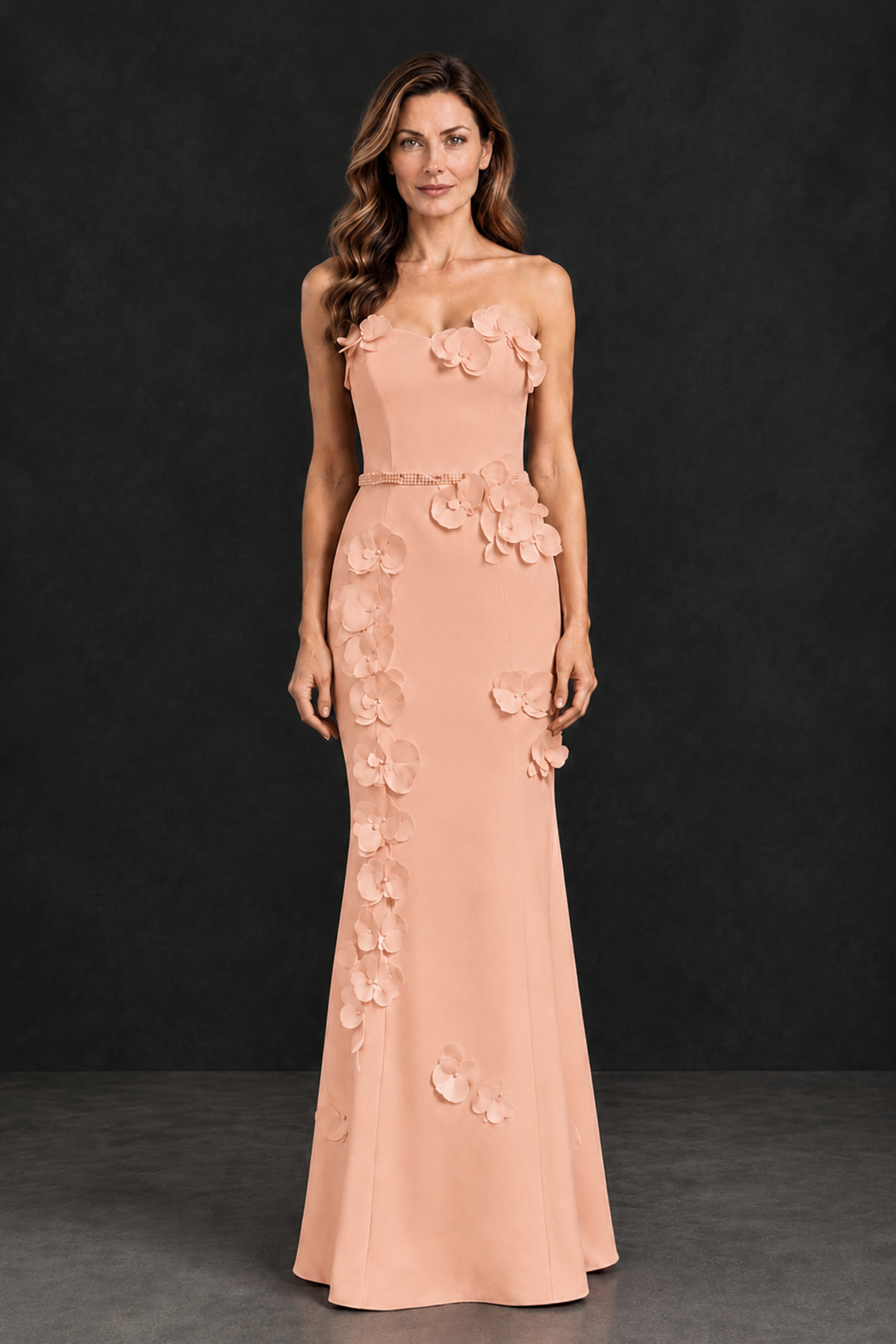 BOLODOO Peach Strapless Mother of the Bride Dress with 3D Floral Appliques - Peach - Peach_4