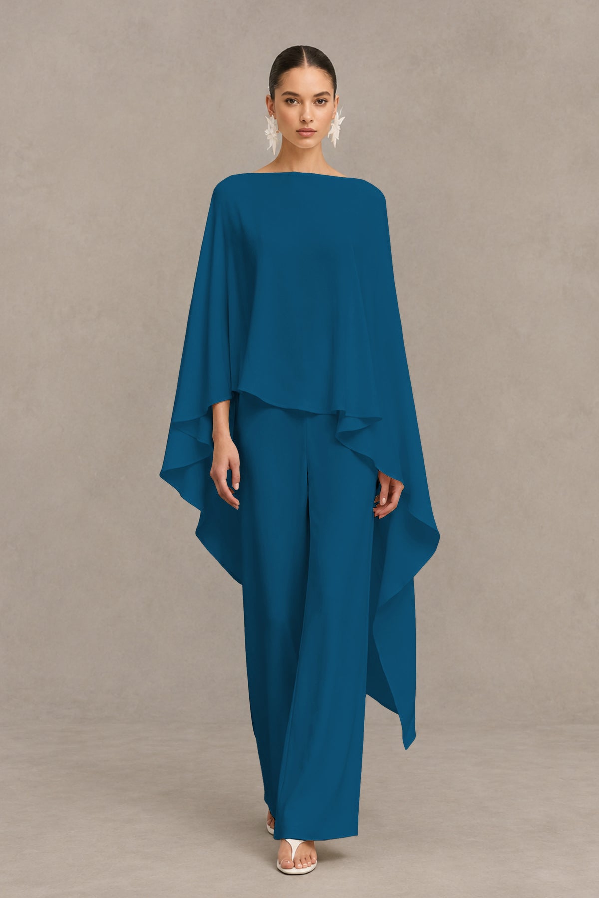 BOLODOO Peacock Cape Sleeve Wide-Leg Formal Pantsuit - Peacock - Peacock_01