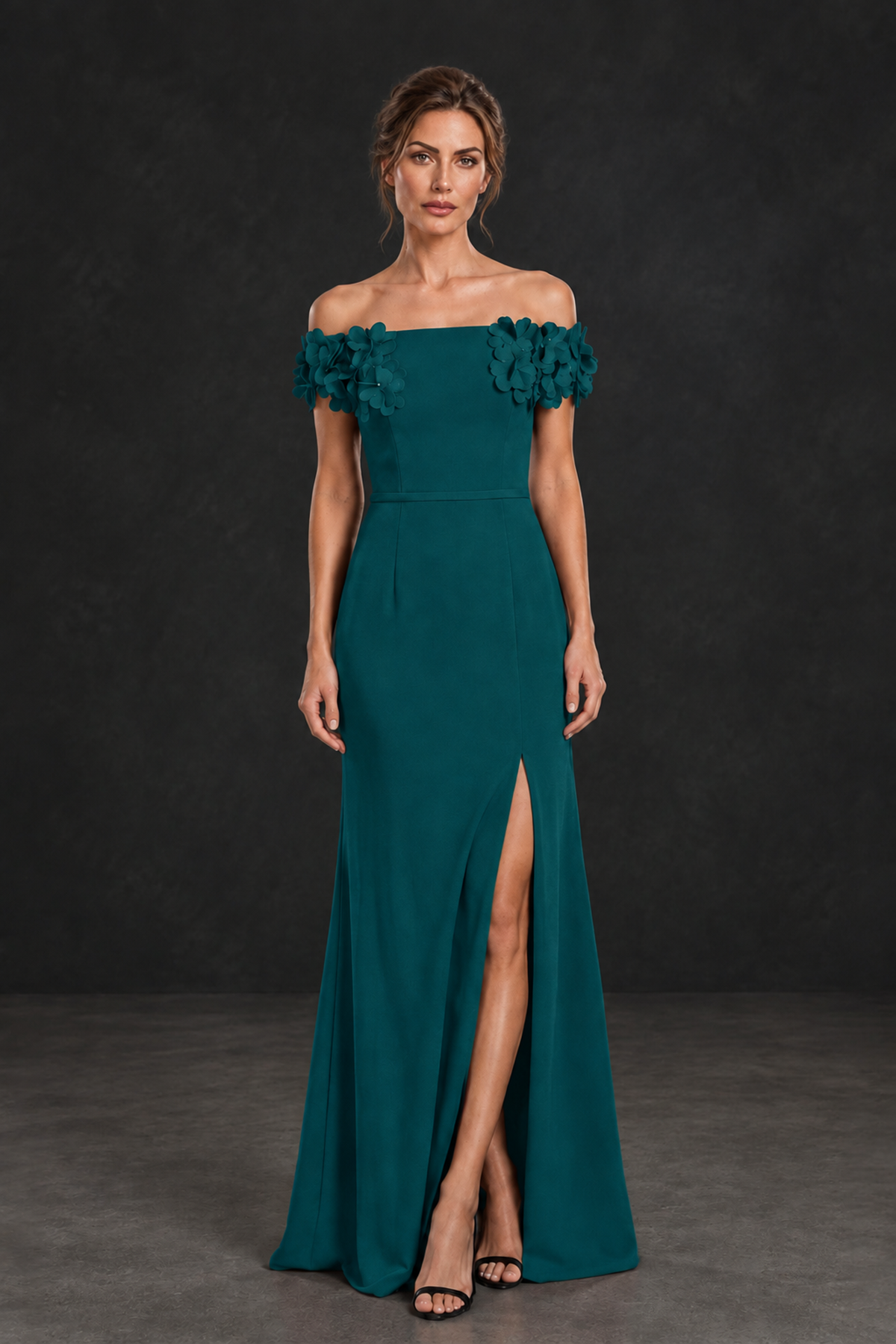 BOLODOO Peacock Off-the-Shoulder Mother of the Bride Dress with Floral Appliques - Peacock - Peacock_01