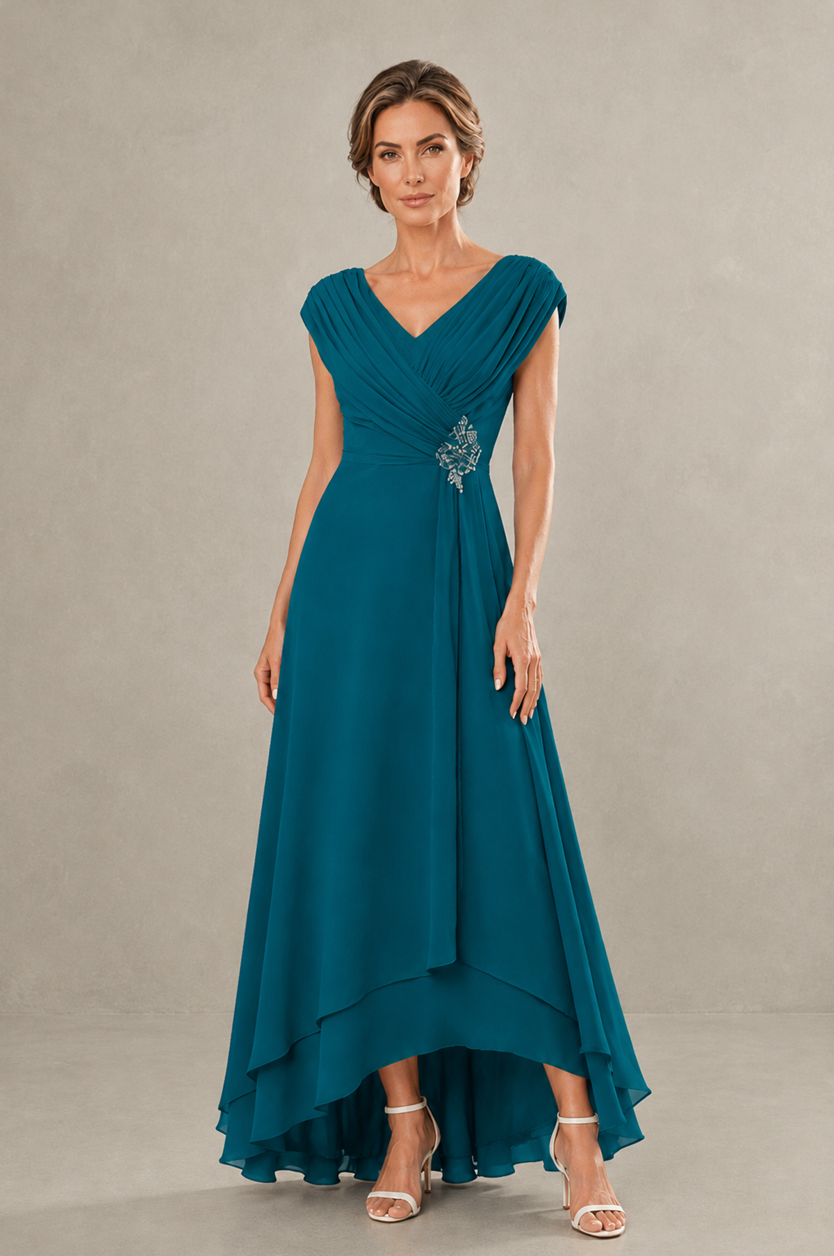BOLODOO Peacock V-Neck High-Low Mother of the Bride Dress - Peacock - Peacock_01
