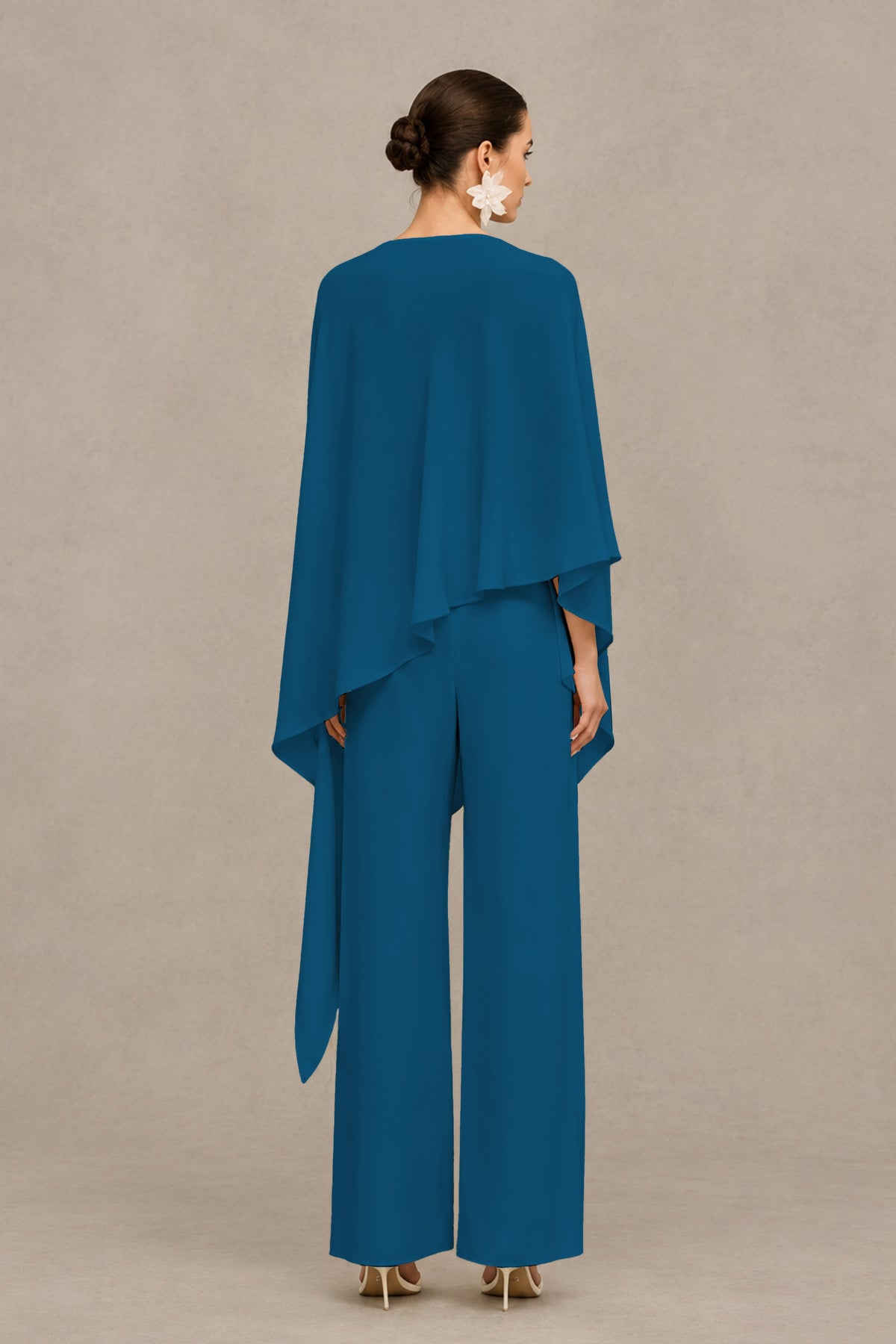 BOLODOO Peacock Cape Sleeve Wide-Leg Formal Pantsuit - Peacock - Peacock_02
