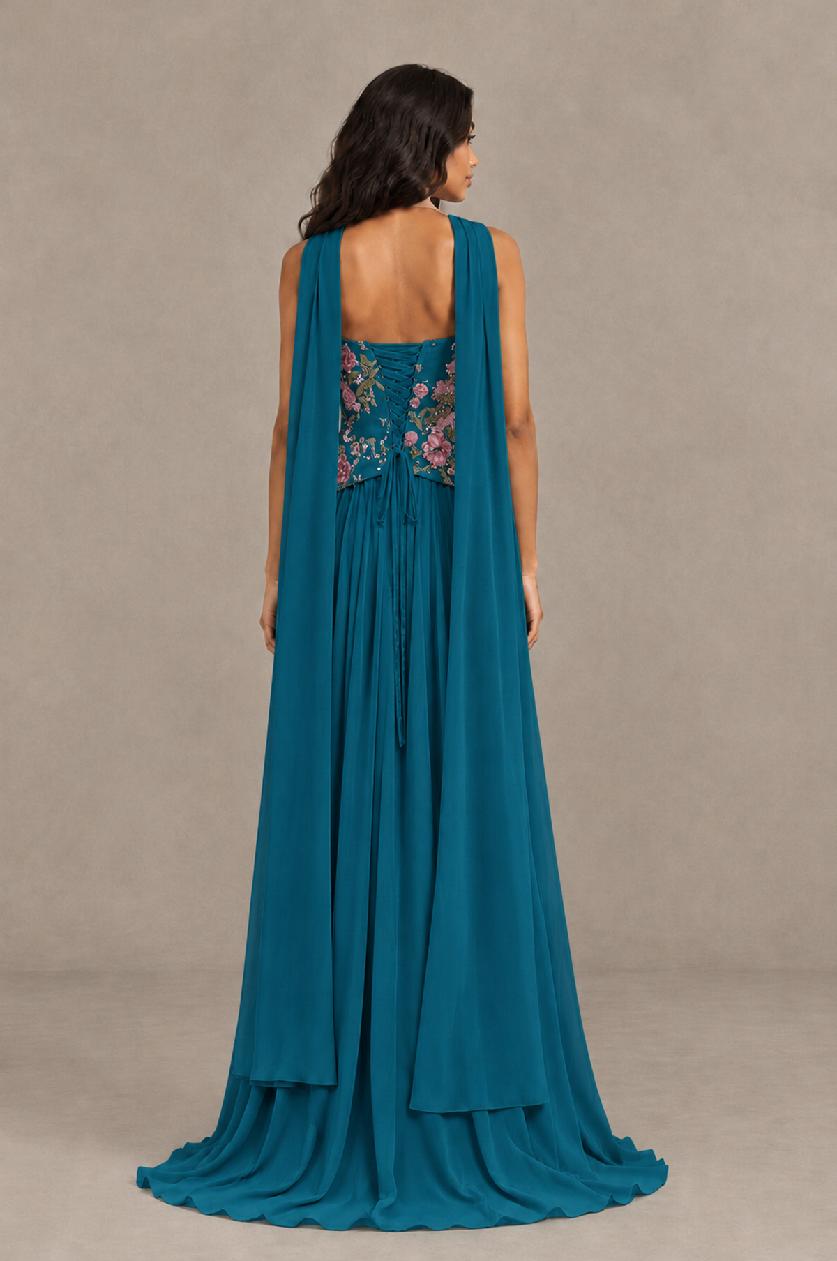 BOLODOO Peacock Strapless Beaded Floral Corset Chiffon Maxi Gown – Open Back Prom & Formal Evening Dress - Peacock - Peacock_02