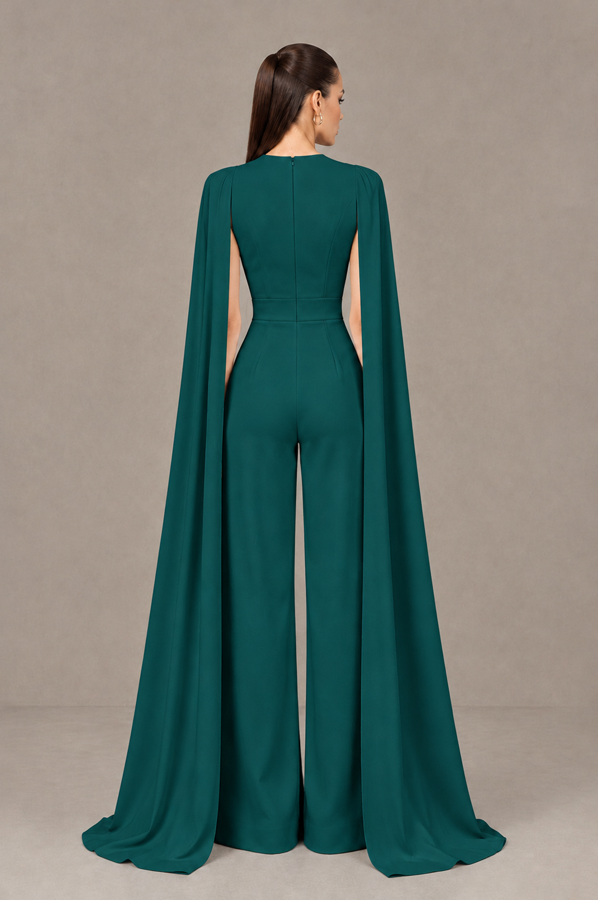 BOLODOO Peacock Deep V-Neck Cape Sleeve Bridal Jumpsuit - Peacock - Peacock_02