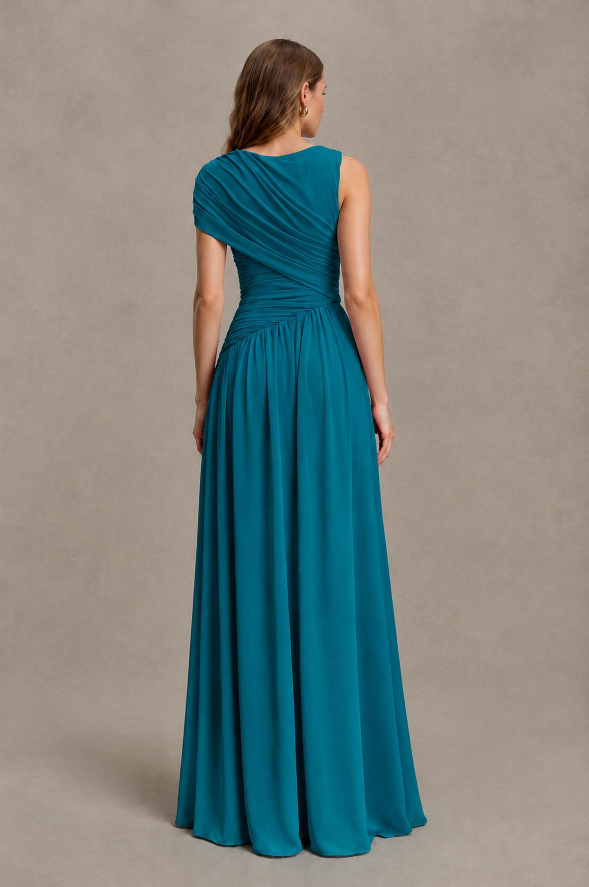BOLODOO Peacock One-Shoulder Ruched Floor-Length Bridesmaid Dress - Peacock - Peacock_02