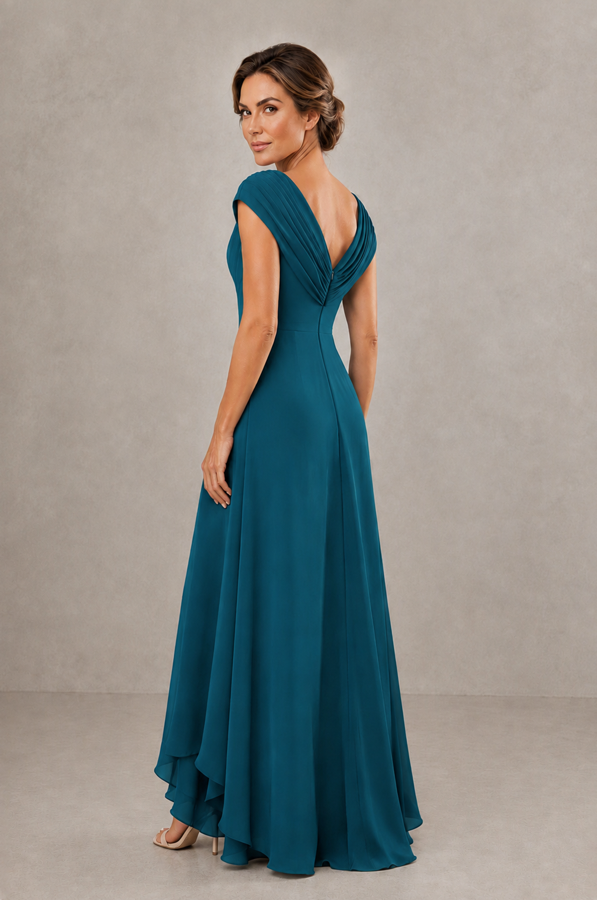 BOLODOO Peacock V-Neck High-Low Mother of the Bride Dress - Peacock - Peacock_02
