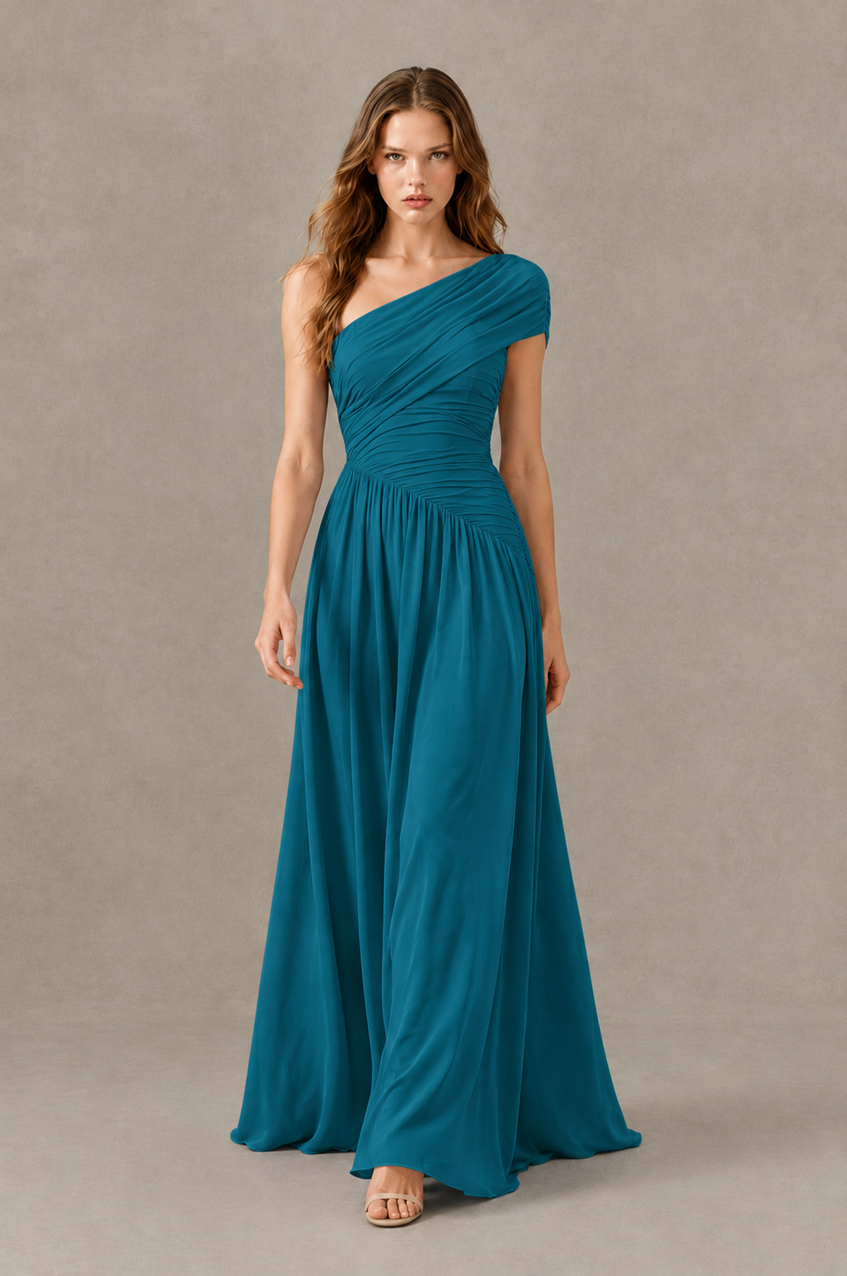 BOLODOO Peacock One-Shoulder Ruched Floor-Length Bridesmaid Dress - Peacock - Peacock_03