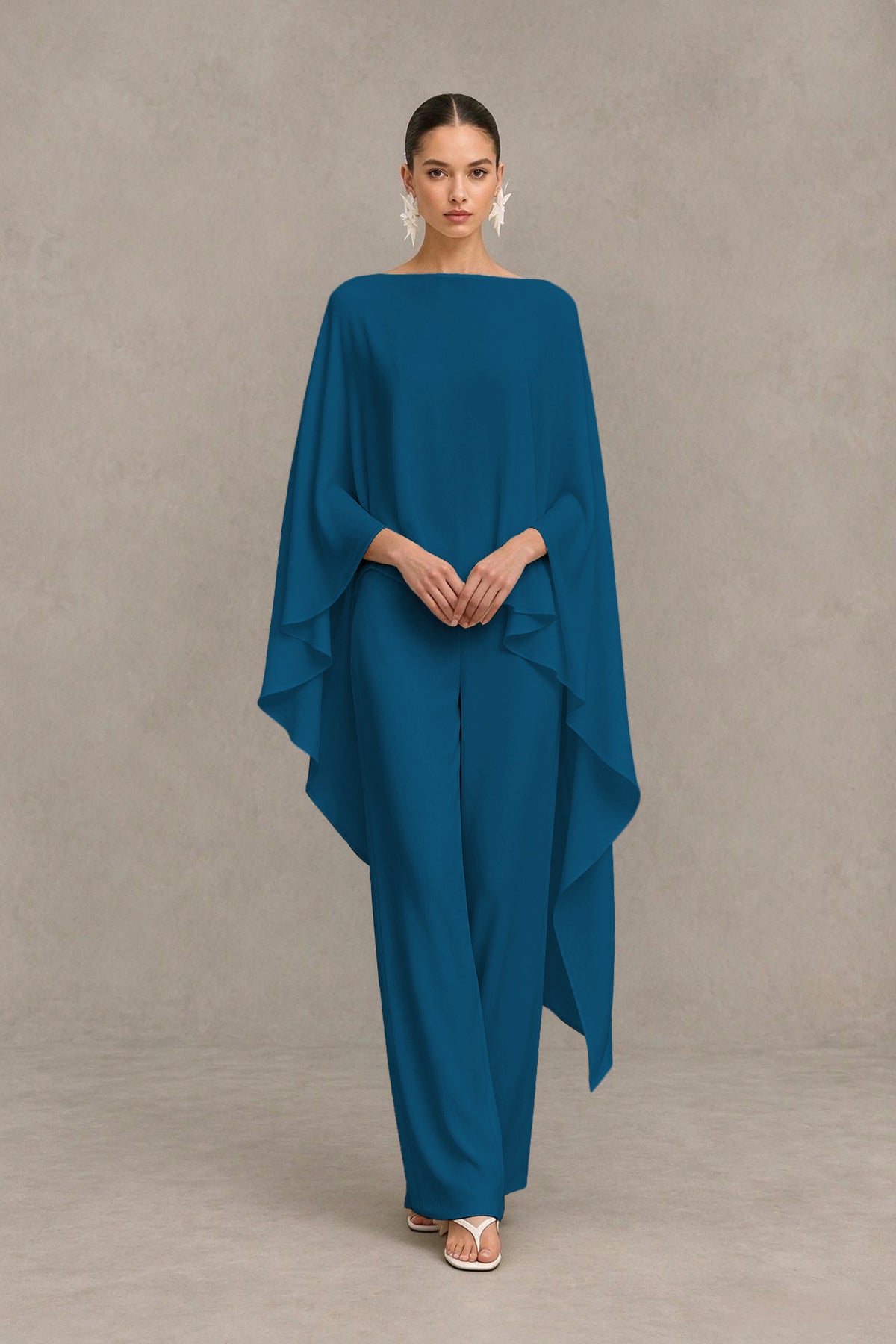 BOLODOO Peacock Cape Sleeve Wide-Leg Formal Pantsuit - Peacock - Peacock_04