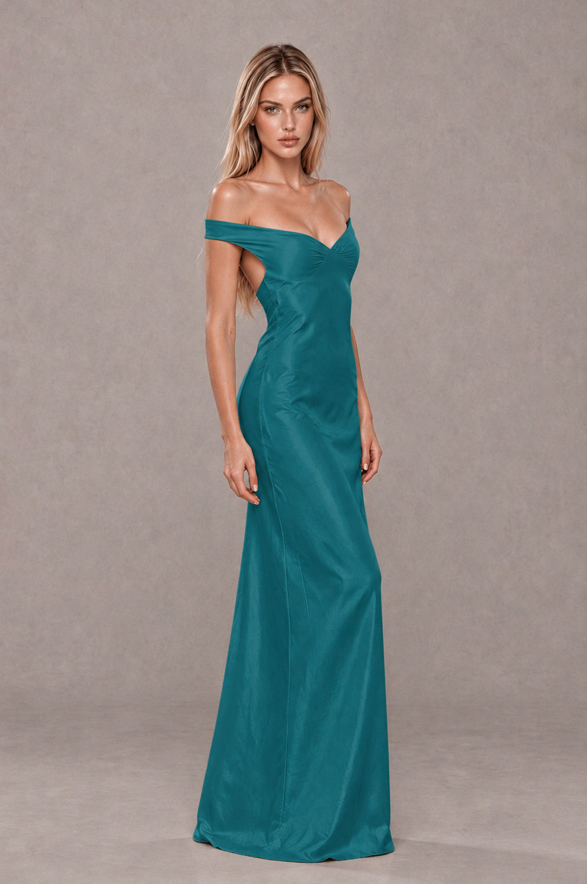 BOLODOO Peacock Off-Shoulder Open-Back Satin Evening Gown - Peacock - Peacock_04