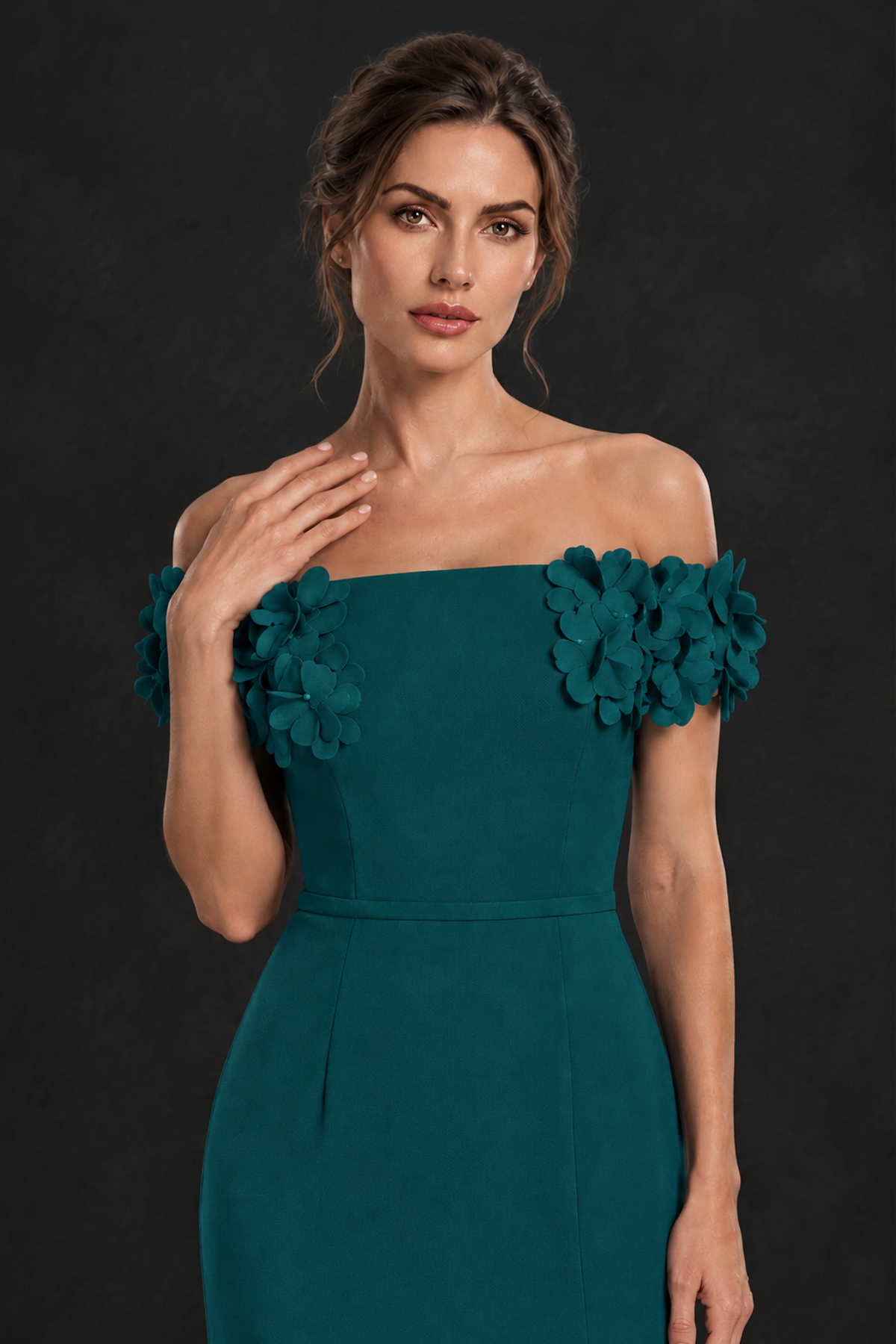 BOLODOO Peacock Off-the-Shoulder Mother of the Bride Dress with Floral Appliques - Peacock - Peacock_04