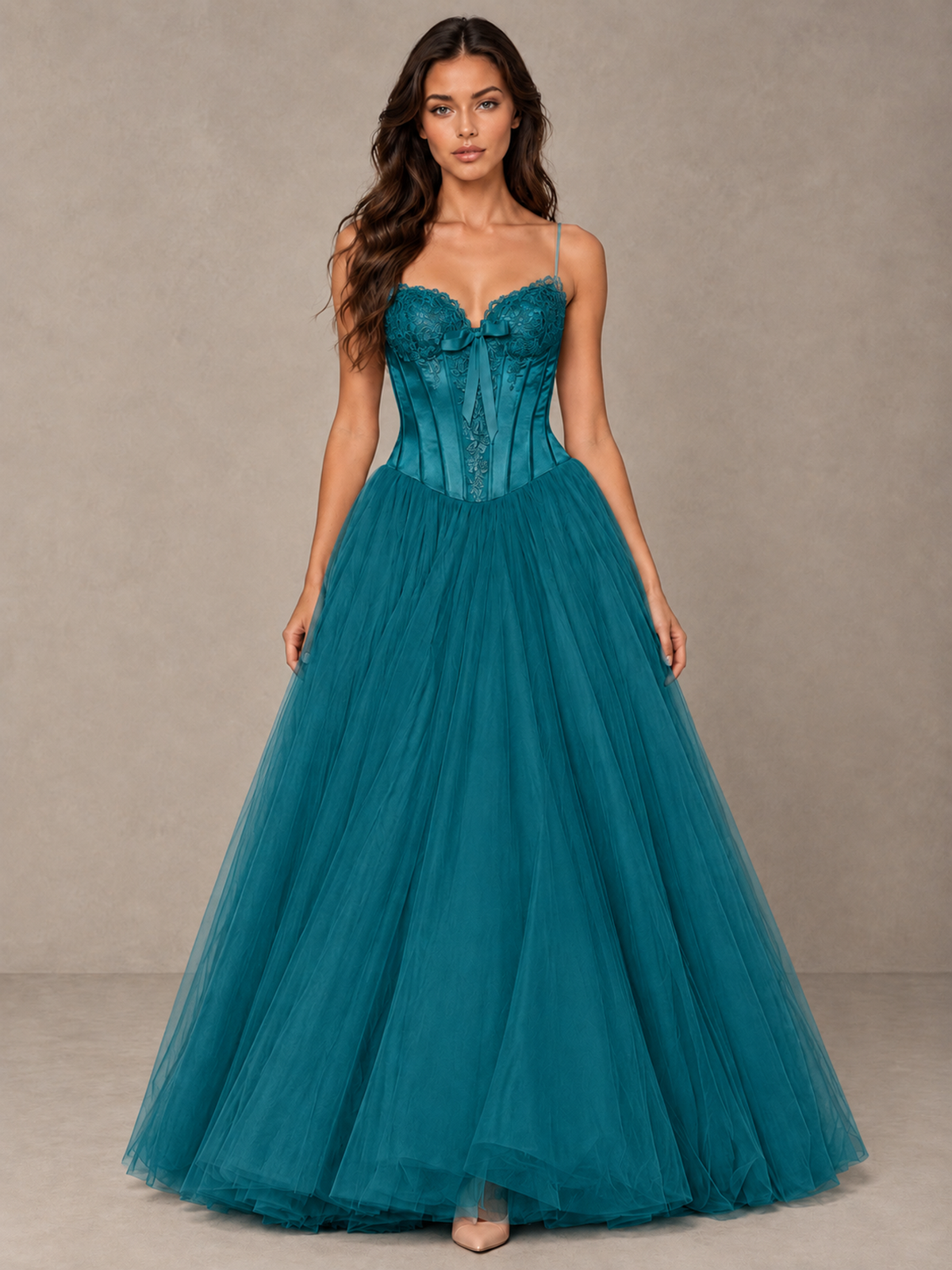 BOLODOO Peacock Corset Tulle Prom Dress with Spaghetti Straps - Peacock - Peacock_1