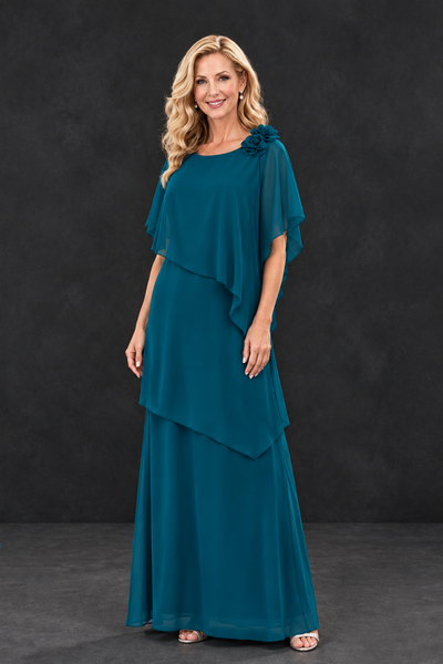 BOLODOO Peacock Tiered Flutter Sleeve Mother of the Bride Maxi Dress - Peacock - Peacock_1
