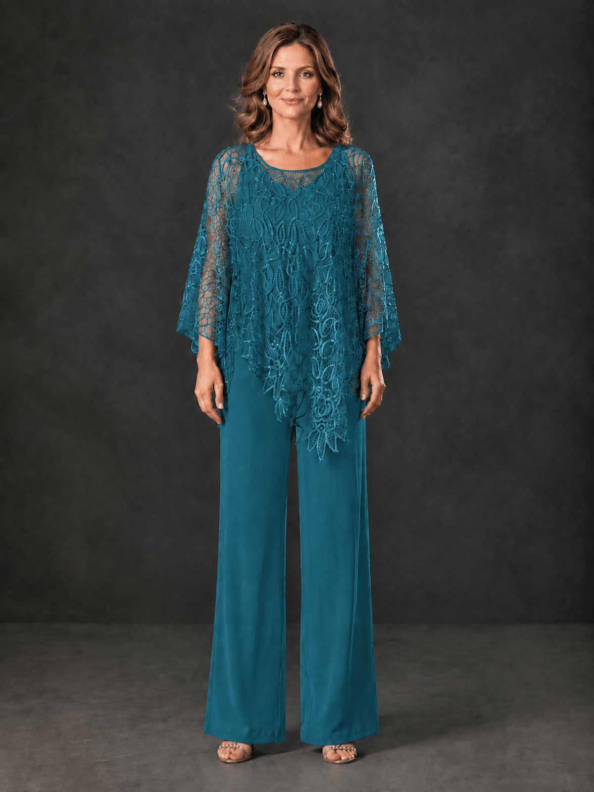 BOLODOO Peacock Lace Overlay Wide-Leg Pantsuit for Mothers of the Bride - Peacock