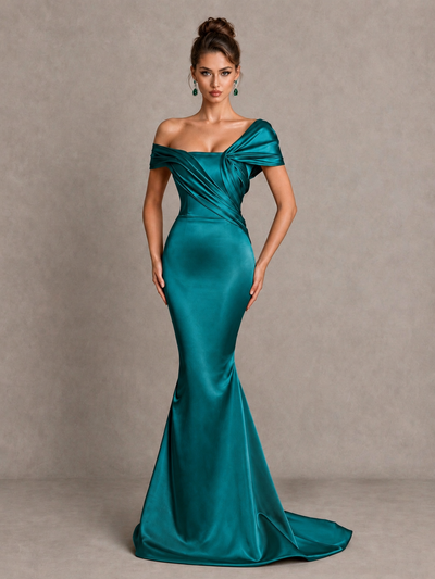 BOLODOO Peacock Off-Shoulder Satin Mermaid Prom Dress - Peacock - Peacock_1