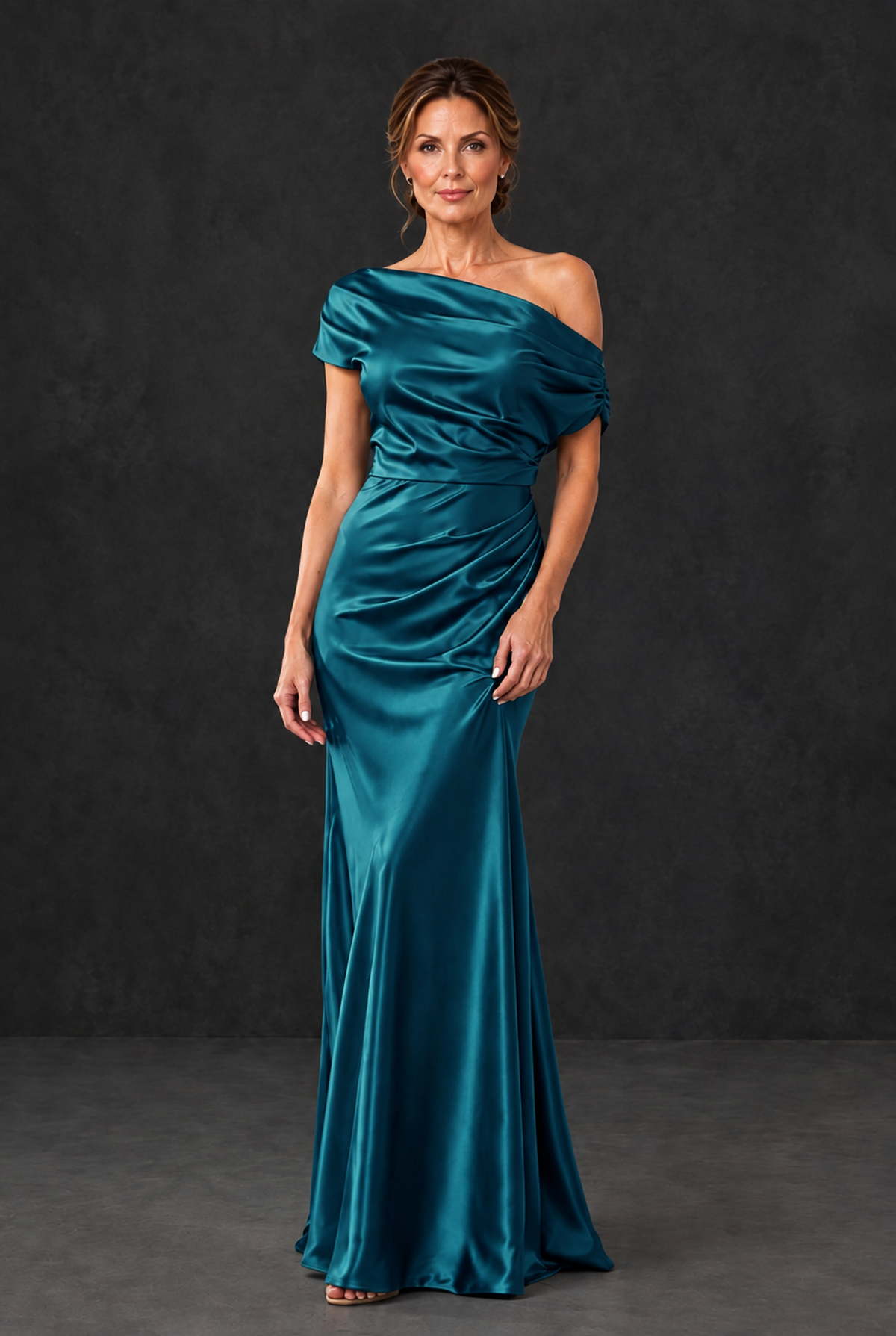 BOLODOO Peacock Asymmetric Ruched Mother of the Bride Dress - Peacock - Peacock_1