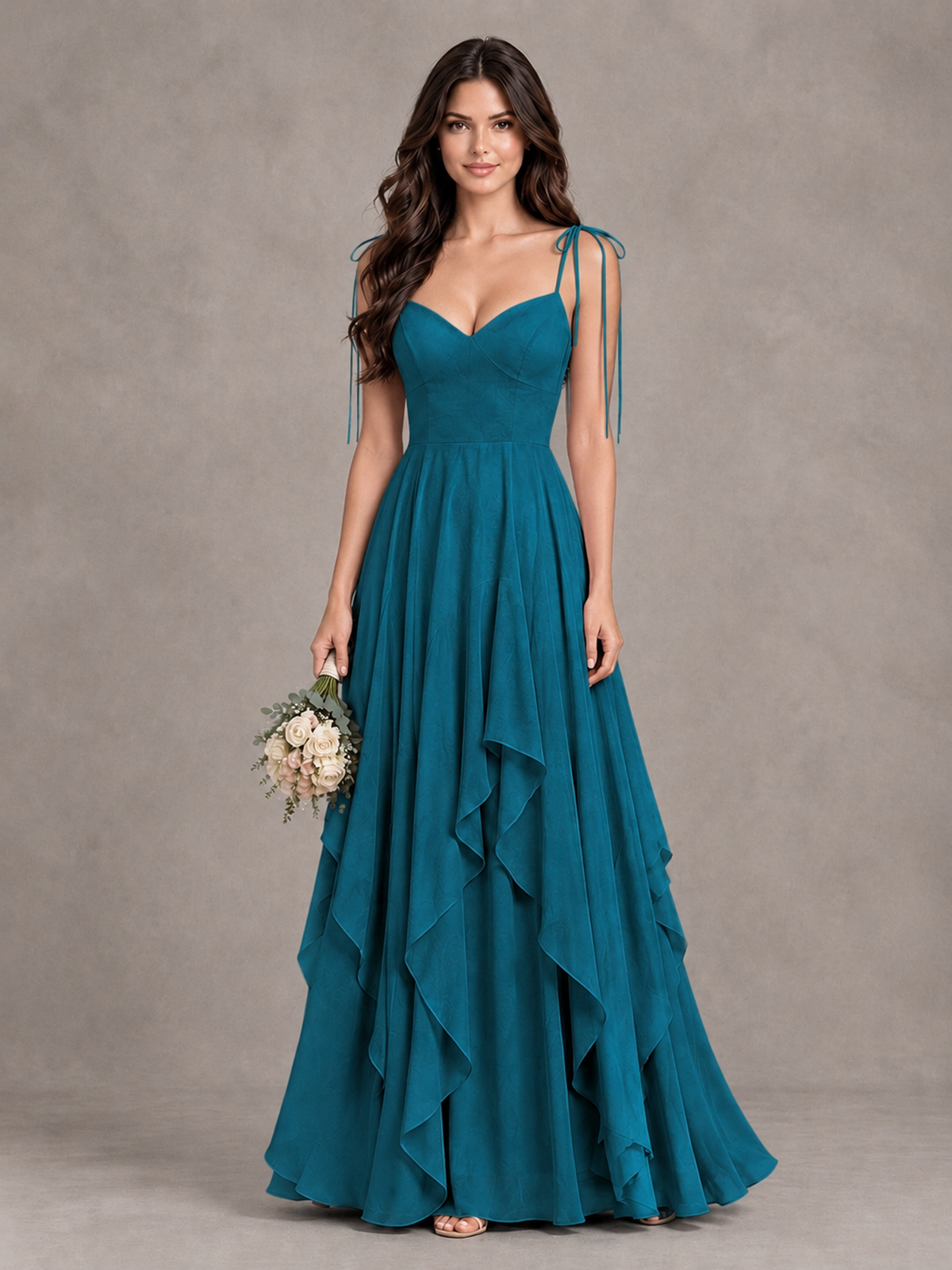 BOLODOO Peacock Tie-Strap Ruffle A-Line Bridesmaid Dress - Peacock - Peacock_1