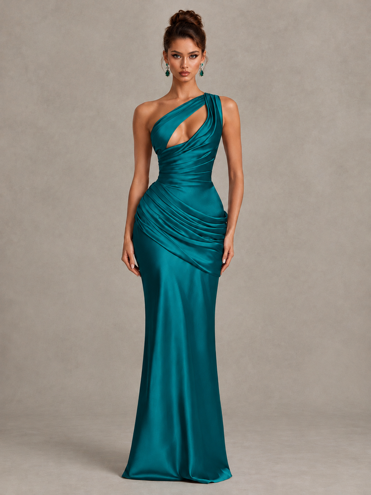 BOLODOO Peacock One-Shoulder Cutout Satin Mermaid Prom Dress - Peacock - Peacock_1