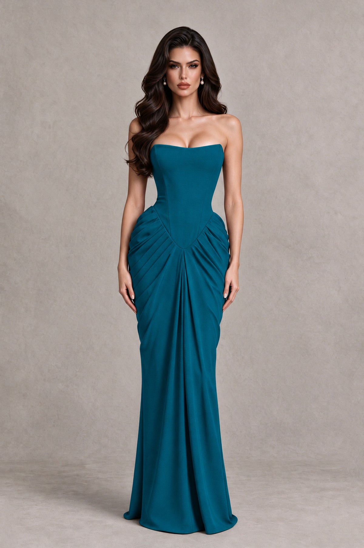 BOLODOO Peacock Strapless Ruched Corset Evening Gown - Peacock - Peacock_1