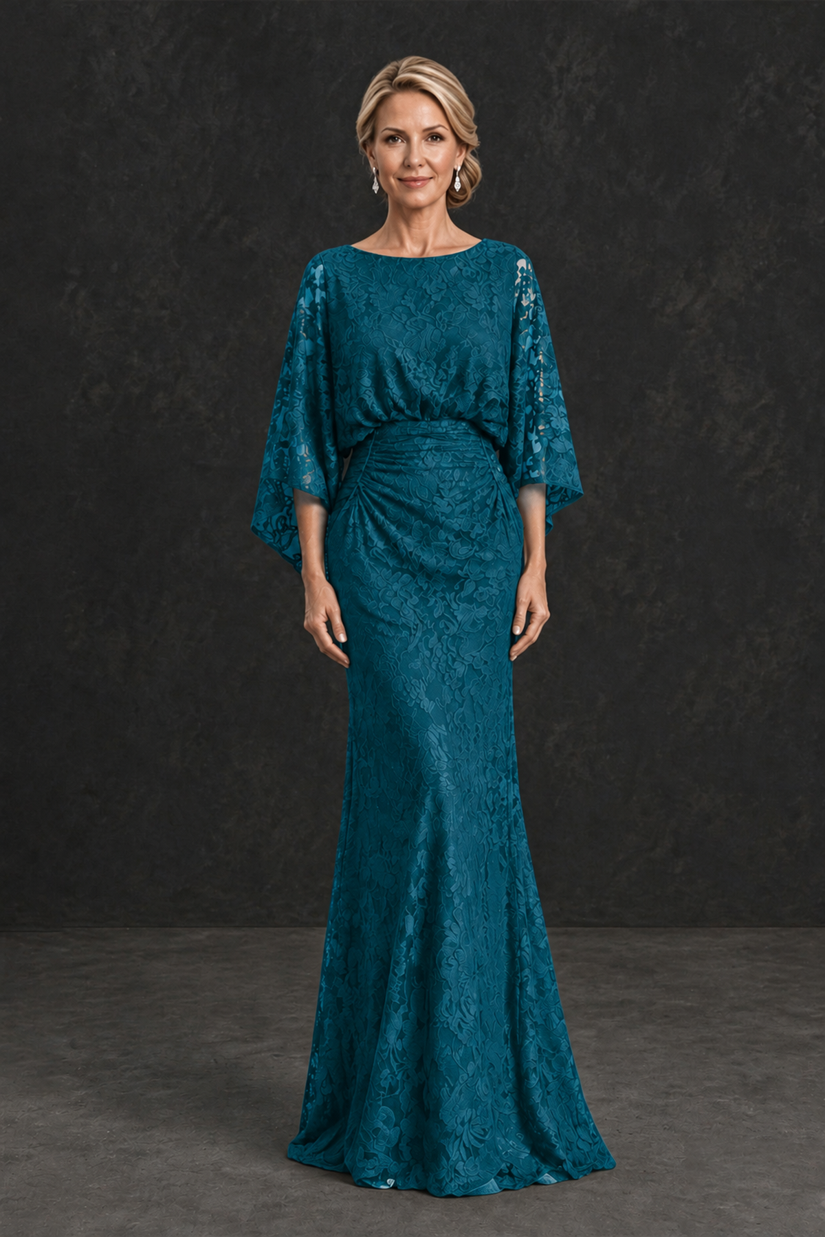 BOLODOO Peacock Lace Flutter Sleeve Mother of the Bride Dress - Peacock - Peacock_1
