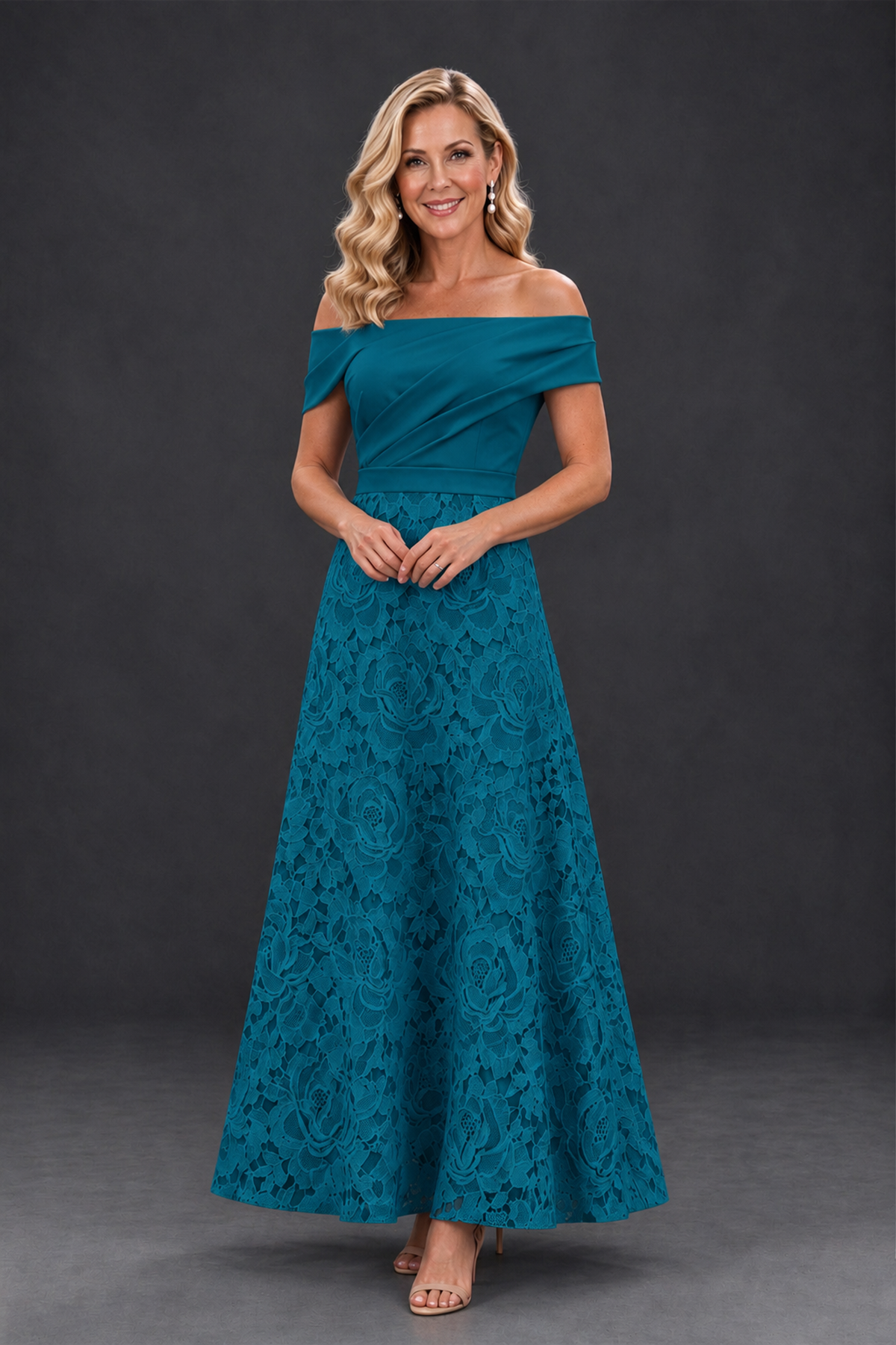 BOLODOO Peacock Off-the-Shoulder Floral A-Line Mother of the Bride Dress - Peacock - Peacock_1