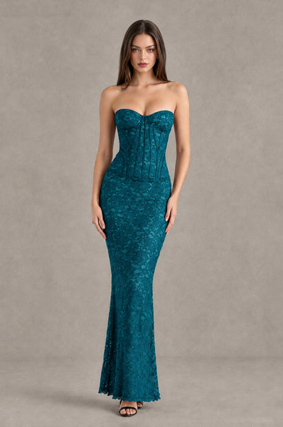 BOLODOO Peacock Strapless Lace Corset Wedding Guest Dress - Peacock - Peacock_1