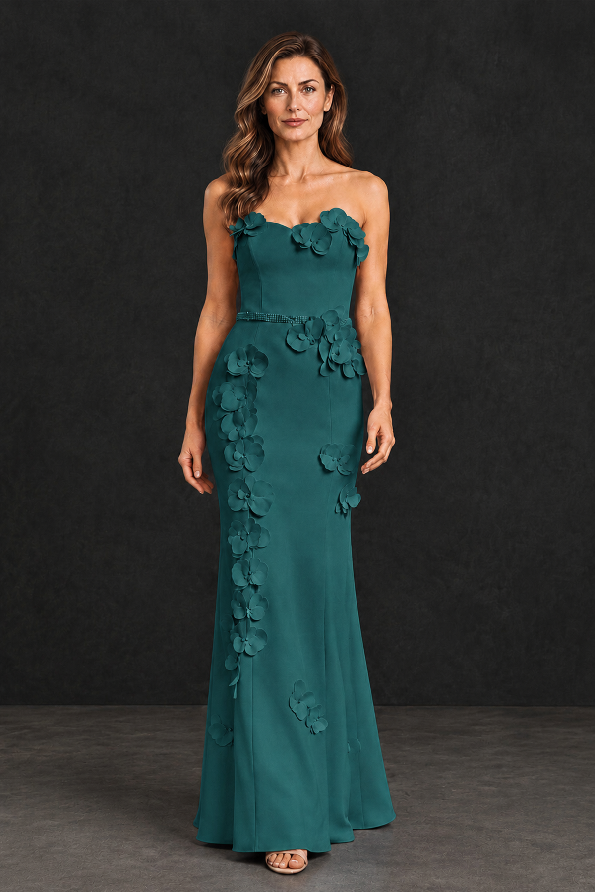 BOLODOO Peacock Strapless Mother of the Bride Dress with 3D Floral Appliques - Peacock - Peacock_1