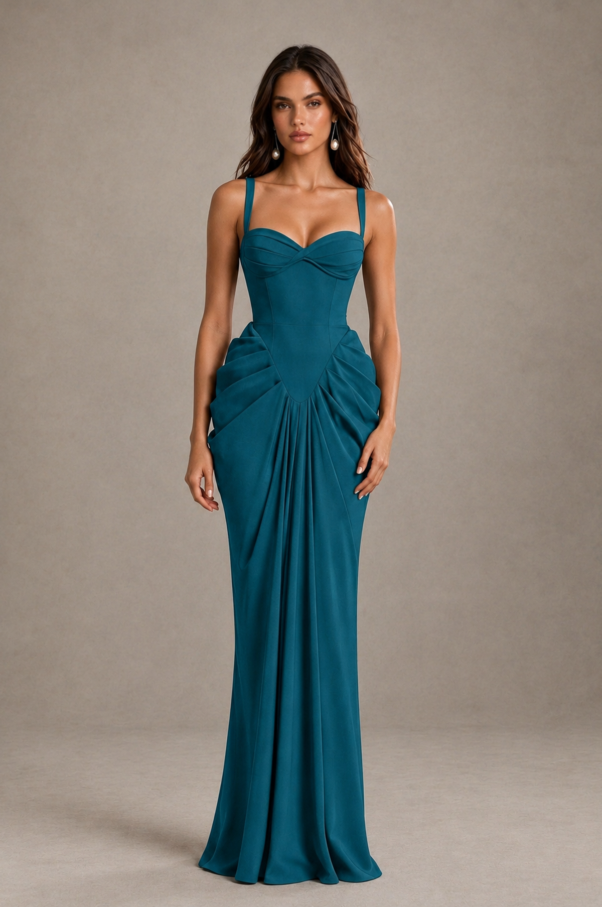 BOLODOO Peacock Sweetheart Ruched Lace-Up Back Evening Gown - Peacock - Peacock_1