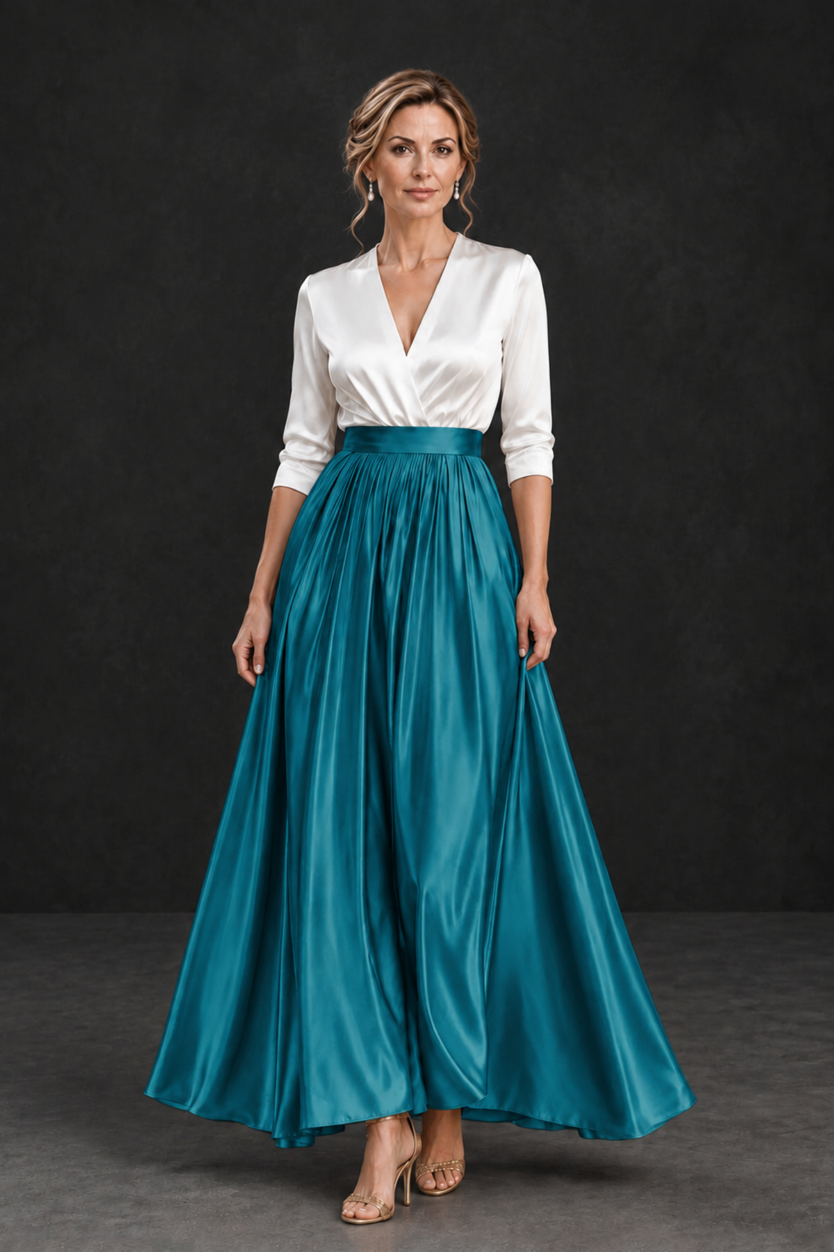BOLODOO Peacock and White V-Neck A-Line Mother of the Bride Dress - Peacock - Peacock_1