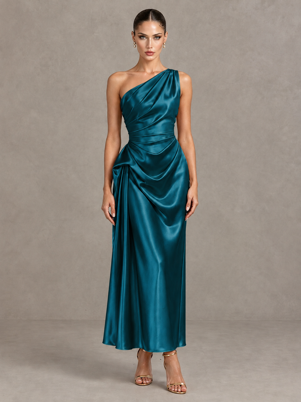 BOLODOO Peacock One Shoulder Satin Cocktail Dress with Draped A-Line Skirt - Peacock - Peacock_1