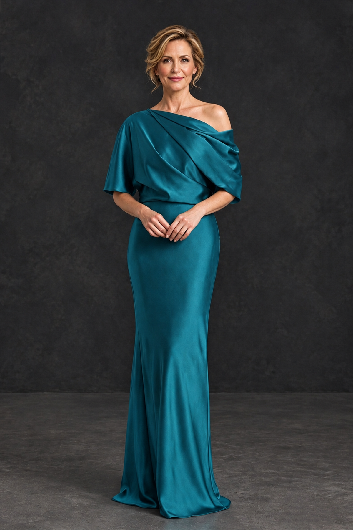 BOLODOO Peacock Satin Asymmetric Mother of the Bride Dress - Peacock - Peacock_1