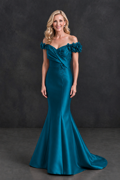 BOLODOO Peacock Off-Shoulder Floral Mermaid Mother of the Bride Dress - Peacock - Peacock_1