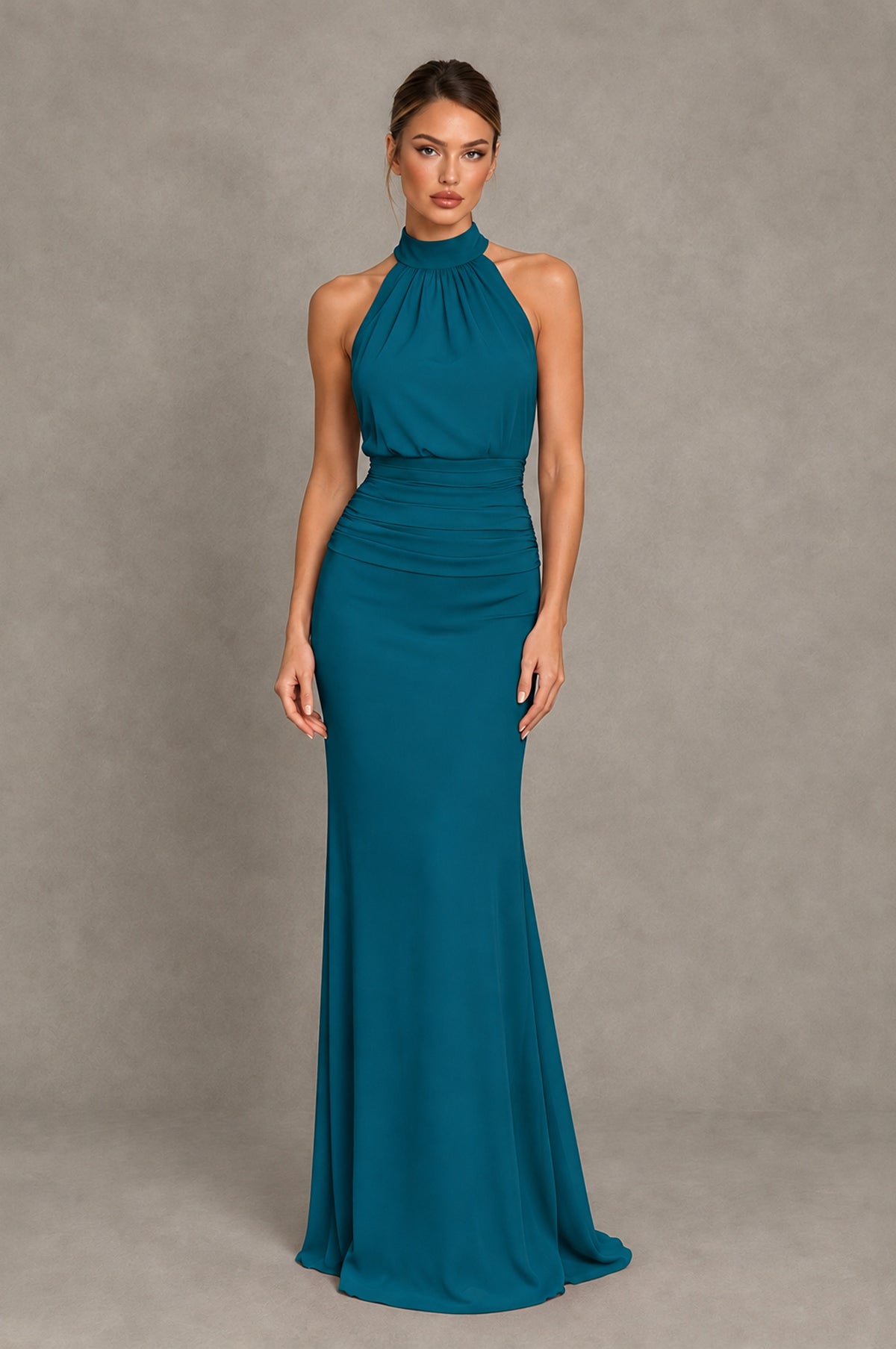BOLODOO Peacock Chiffon Halter Maxi Formal Wedding Guest Dress - Peacock - Peacock_1