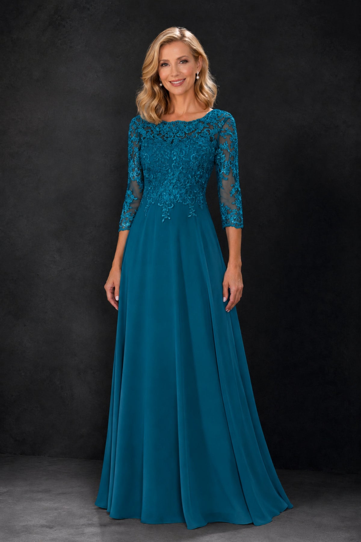 BOLODOO Peacock Lace Embroidered Mother of the Bride Dress with 3/4 Sleeves - Peacock