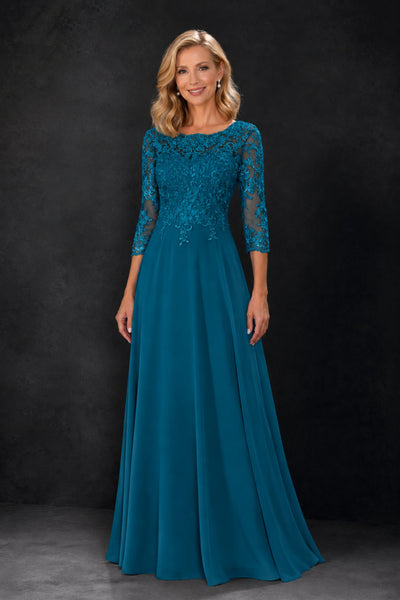 BOLODOO Peacock Lace Embroidered Mother of the Bride Dress with 3/4 Sleeves - Peacock