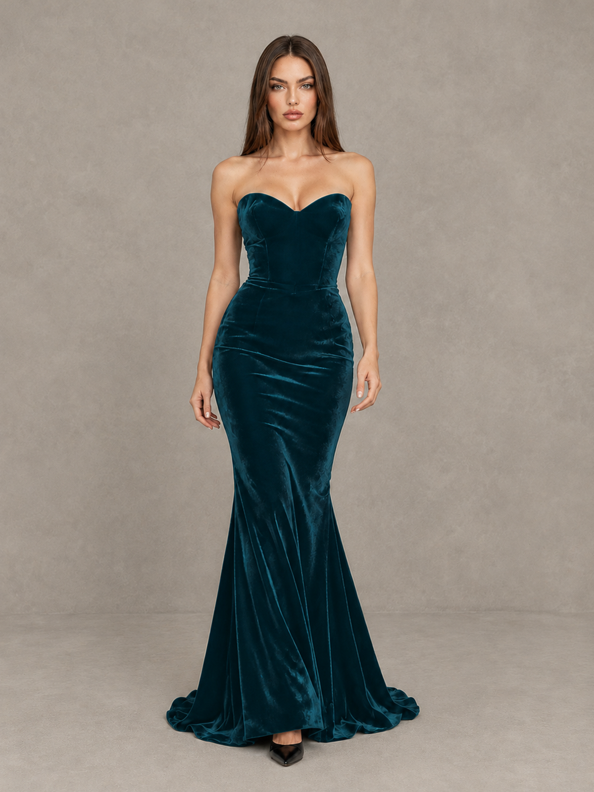 BOLODOO Peacock Strapless Sweetheart Velvet-Look Mermaid Evening Dress - Peacock - Peacock_1