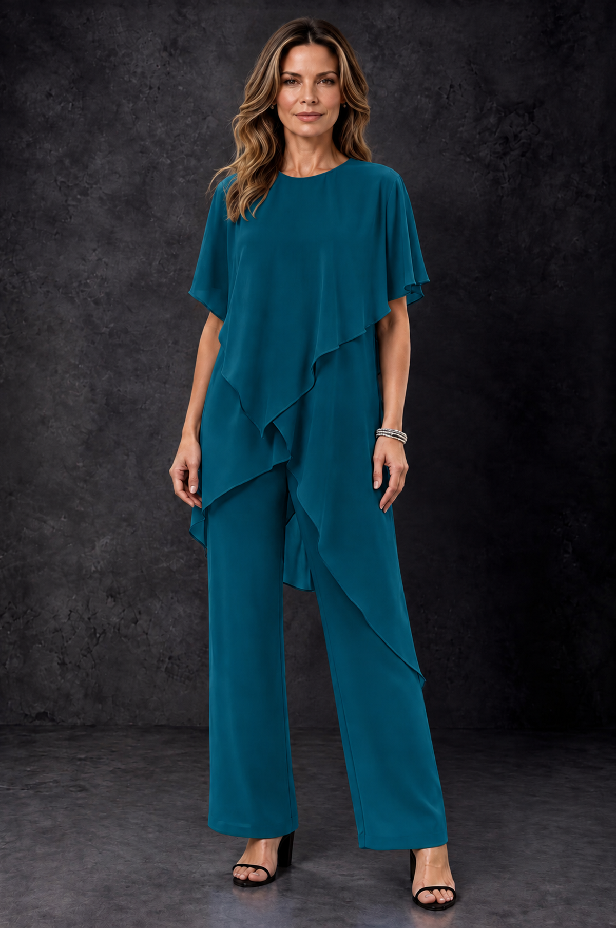 BOLODOO Peacock Chiffon Two Piece Mother of the Bride Pant Suit - Peacock - Peacock_1