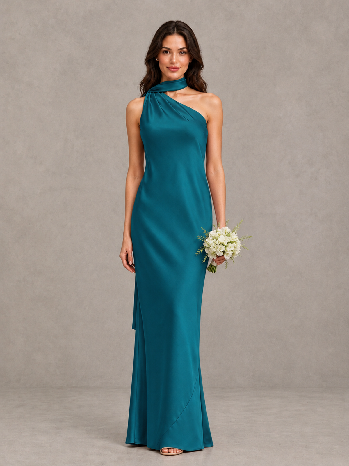 BOLODOO Peacock Satin One-Shoulder Bridesmaid Dress with Open Back - Peacock - Peacock_1