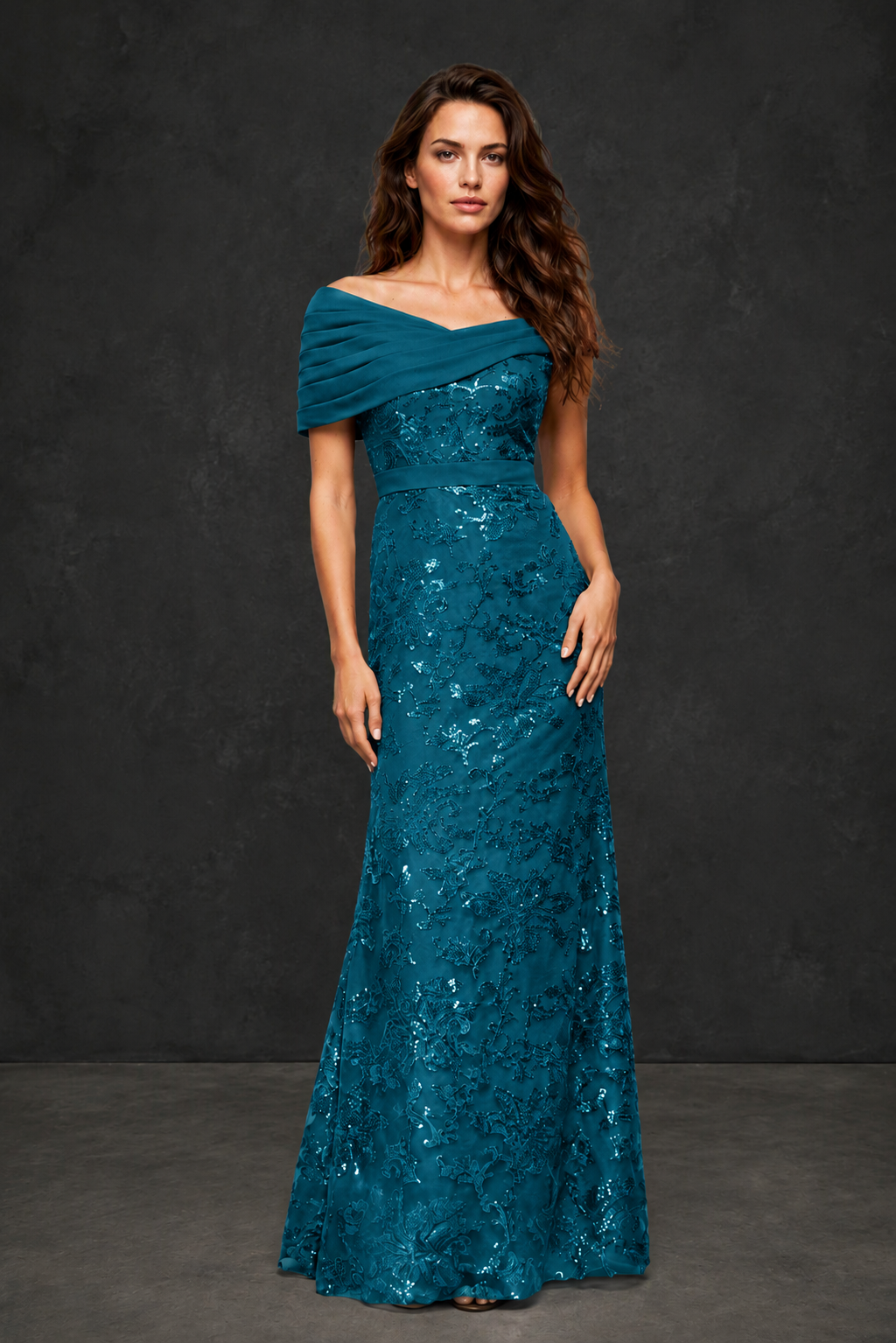 BOLODOO Peacock Off-Shoulder Sequin Lace Mermaid Evening Gown | Mother of the Bride Formal Dress - Peacock