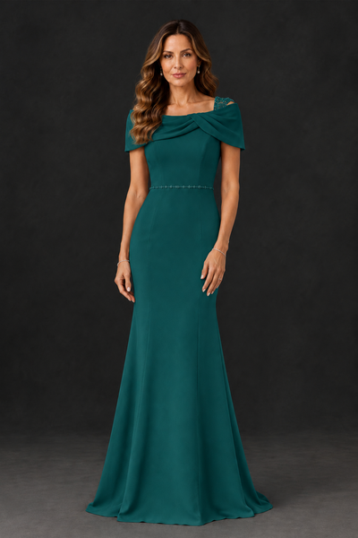 BOLODOO Peacock Mother of the Bride Dress with Draped Cape Detail - Peacock - Peacock_1
