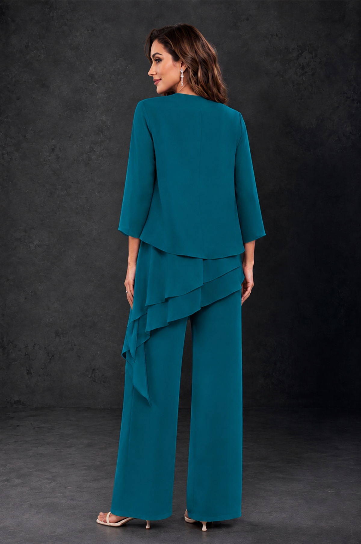 BOLODOO Peacock Layered Mother of the Bride Pantsuit with Jacket - Peacock - Peacock_2