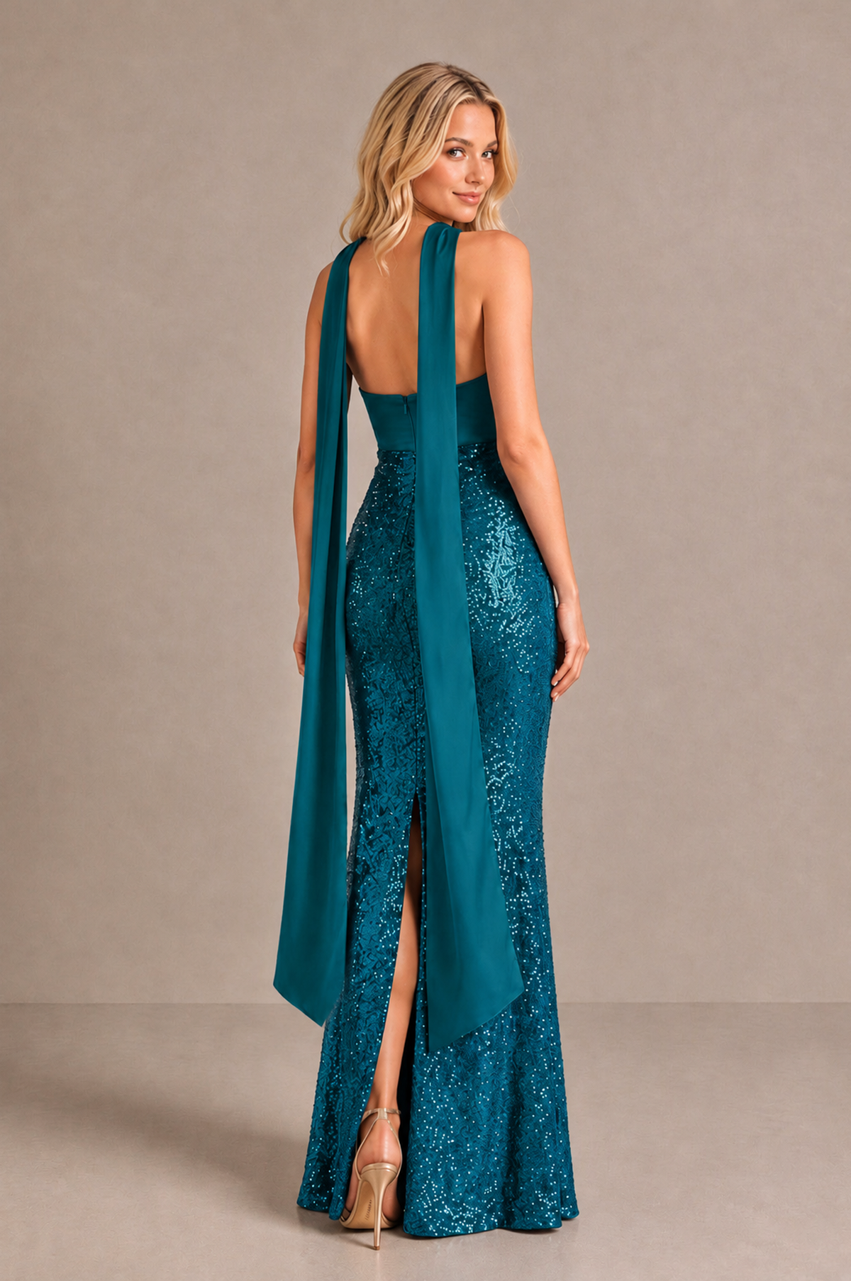 BOLODOO Peacock Strapless Sweetheart Evening Dress with Scarf - Peacock - Peacock_2