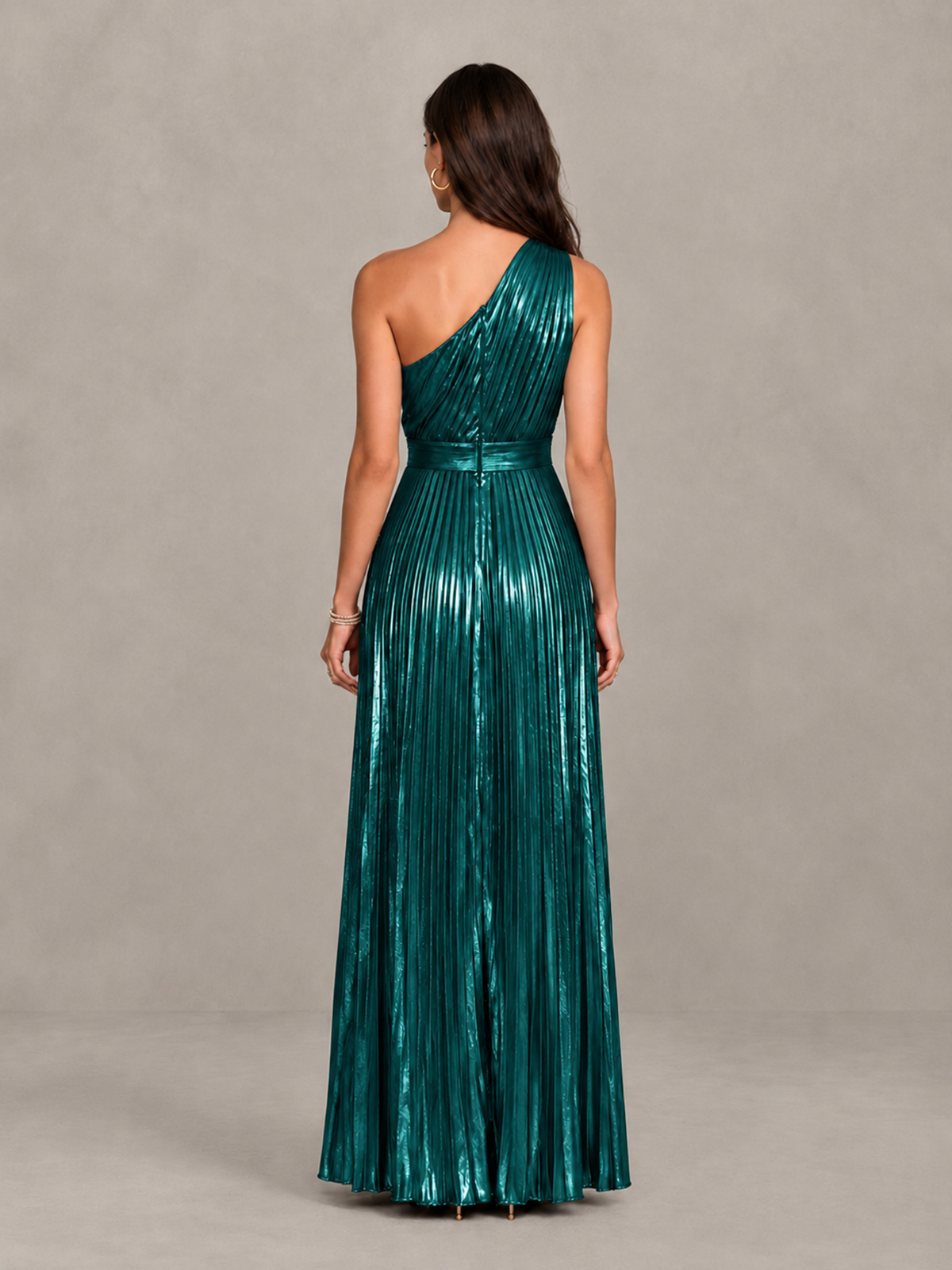 BOLODOO Peacock One-Shoulder Metallic Pleated Wide-Leg Jumpsuit - Peacock - Peacock_2
