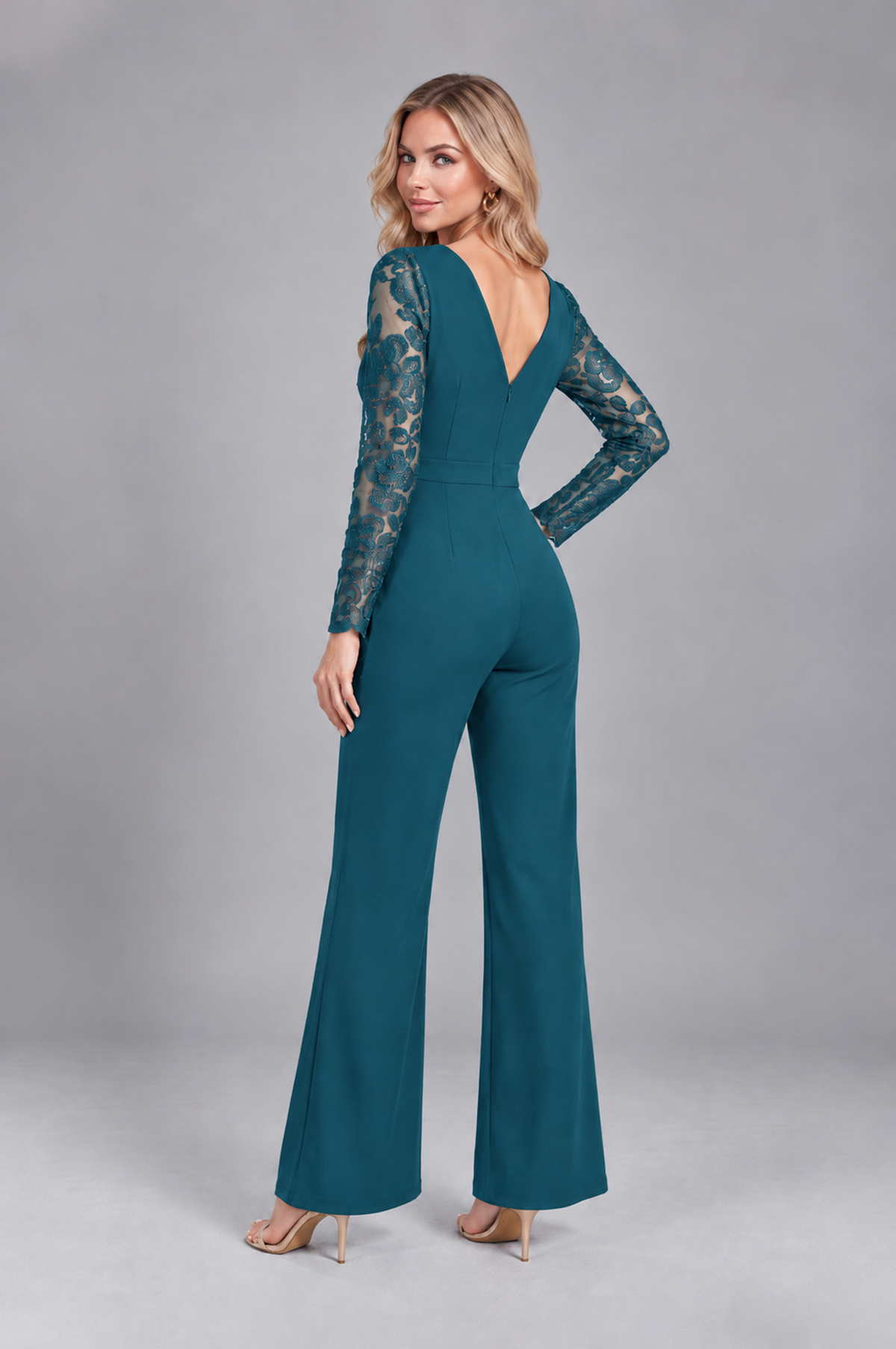 BOLODOO Peacock Lace Long-Sleeve V-Neck Mother Pant Suit - Peacock - Peacock_2
