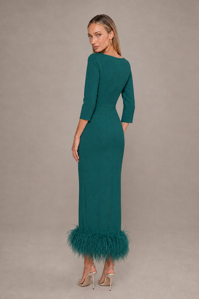 BOLODOO Peacock Feather-Trim Twist-Waist Midi Dress - Peacock - Peacock_2