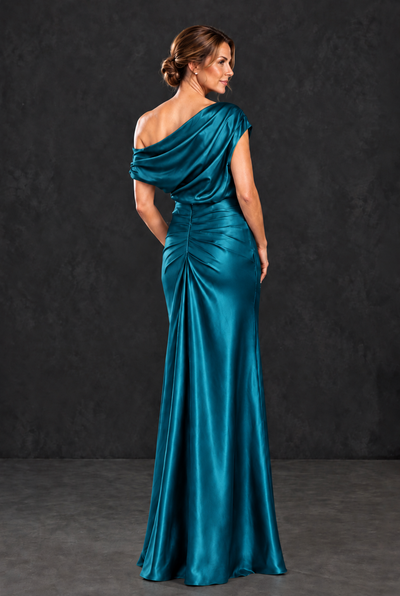 BOLODOO Peacock Asymmetric Ruched Mother of the Bride Dress - Peacock - Peacock_2