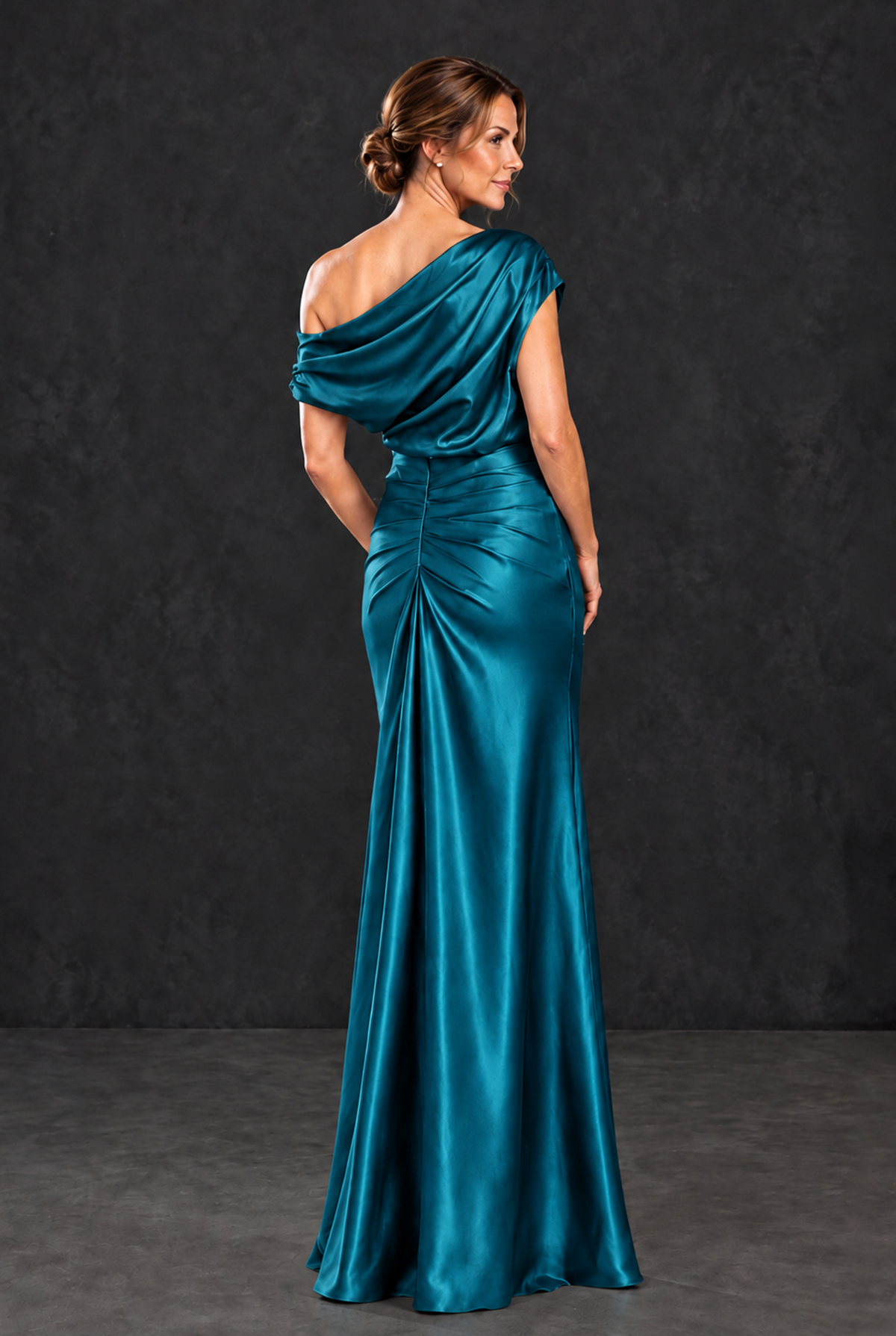 BOLODOO Peacock Asymmetric Ruched Mother of the Bride Dress - Peacock - Peacock_2