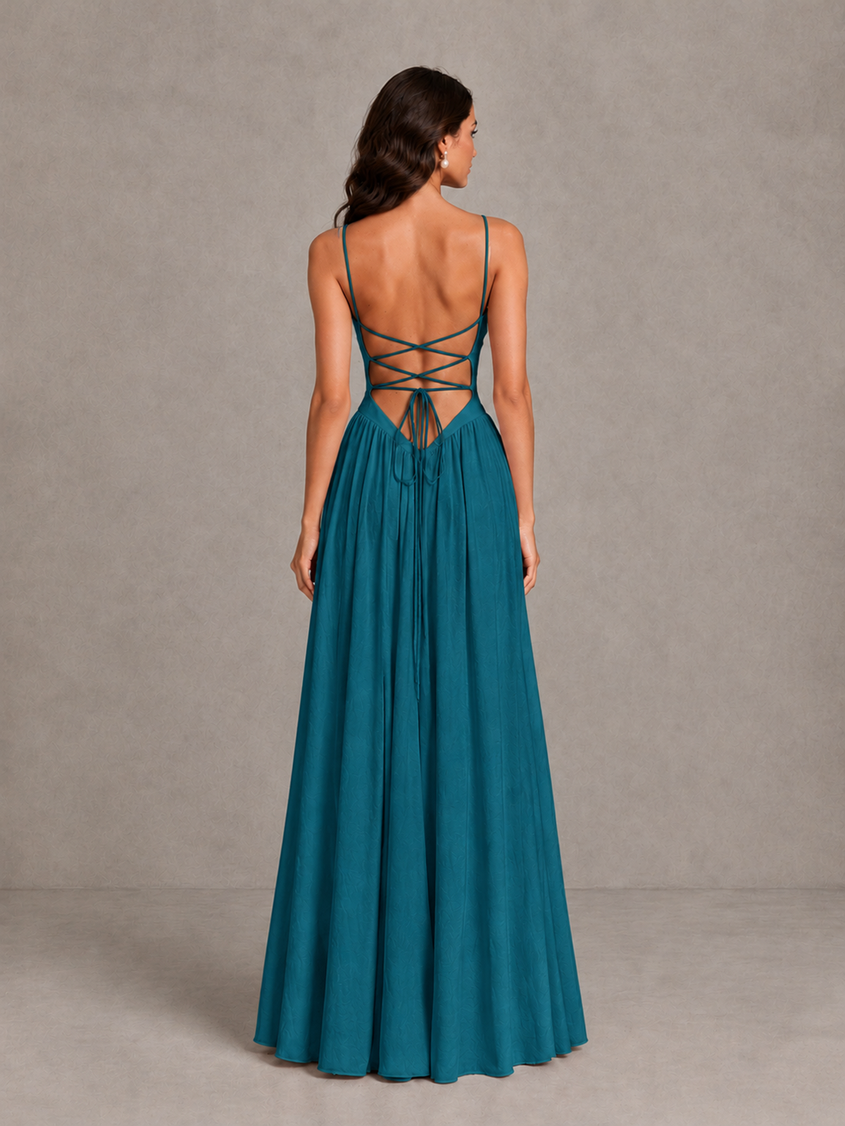 BOLODOO Peacock Lace-Up Back A-Line Bridesmaid Dress - Peacock - Peacock_2