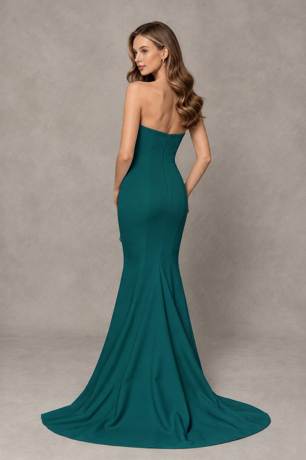 BOLODOO Peacock Strapless Mermaid Evening Dress with Ruffle Slit and Train - Peacock - Peacock_2