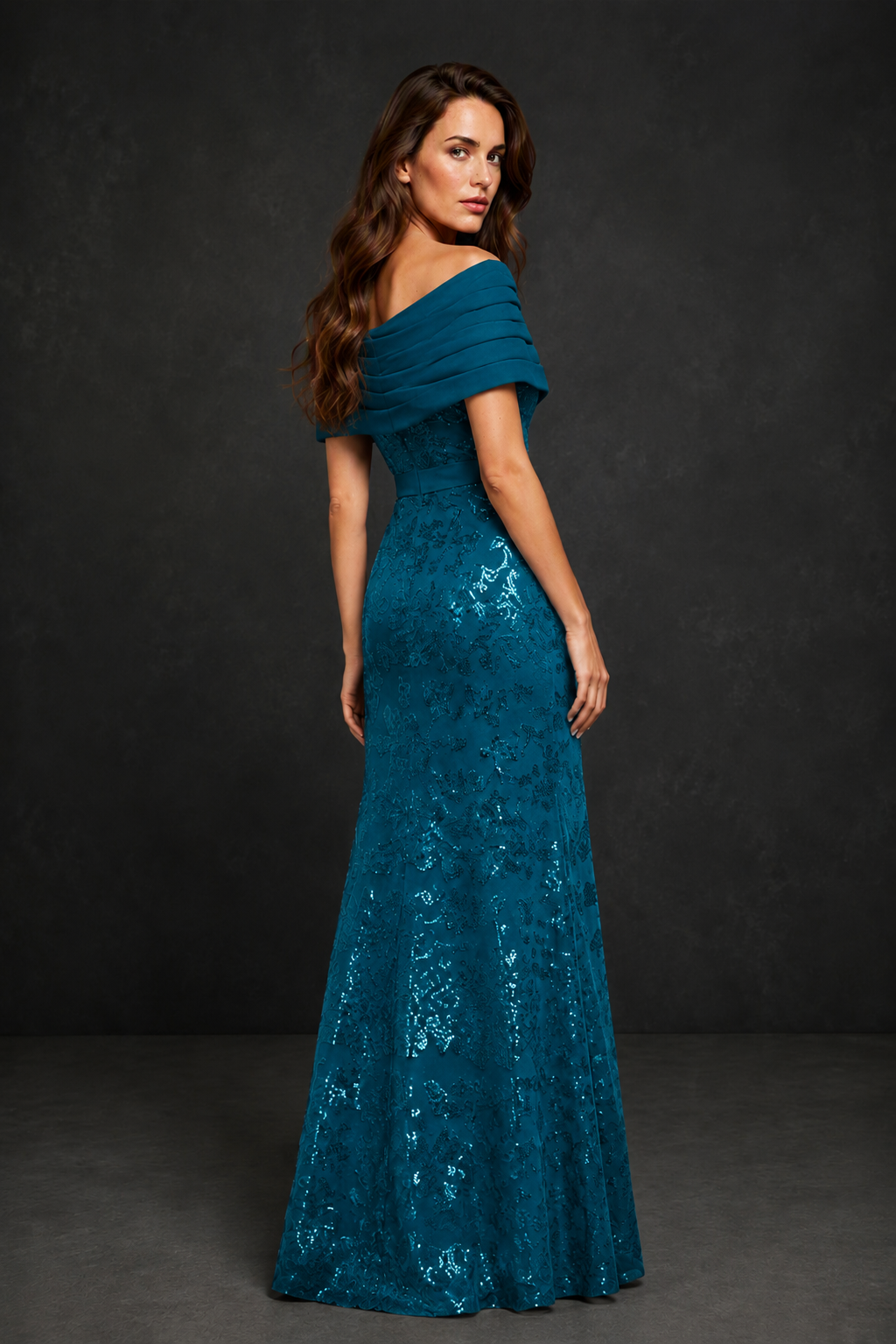 BOLODOO Peacock Off-Shoulder Sequin Lace Mermaid Evening Gown | Mother of the Bride Formal Dress - Peacock